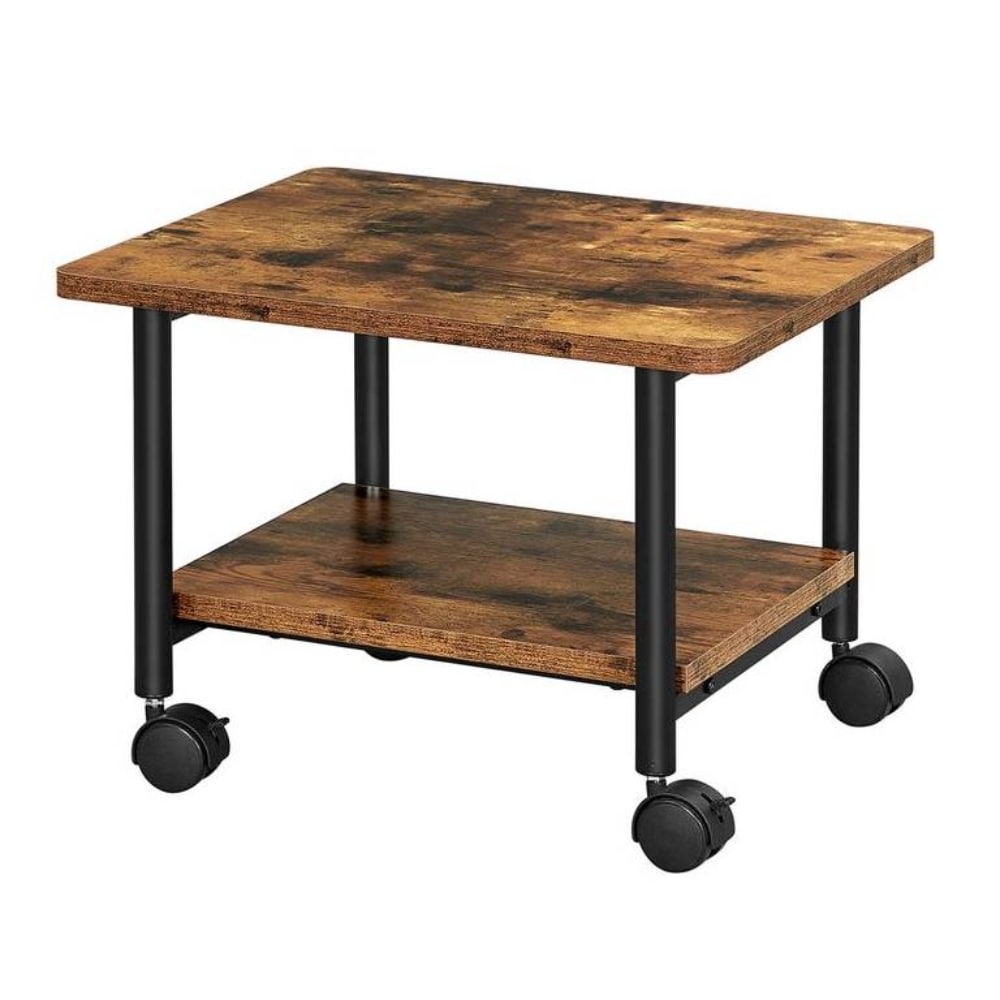 Slickblue D-FR-UDVPSR582834681 Under-Desk Industrial Rustic Brown Finish Metal/Wood Printer Stand with Bottom Paper Shelf for Office Use
