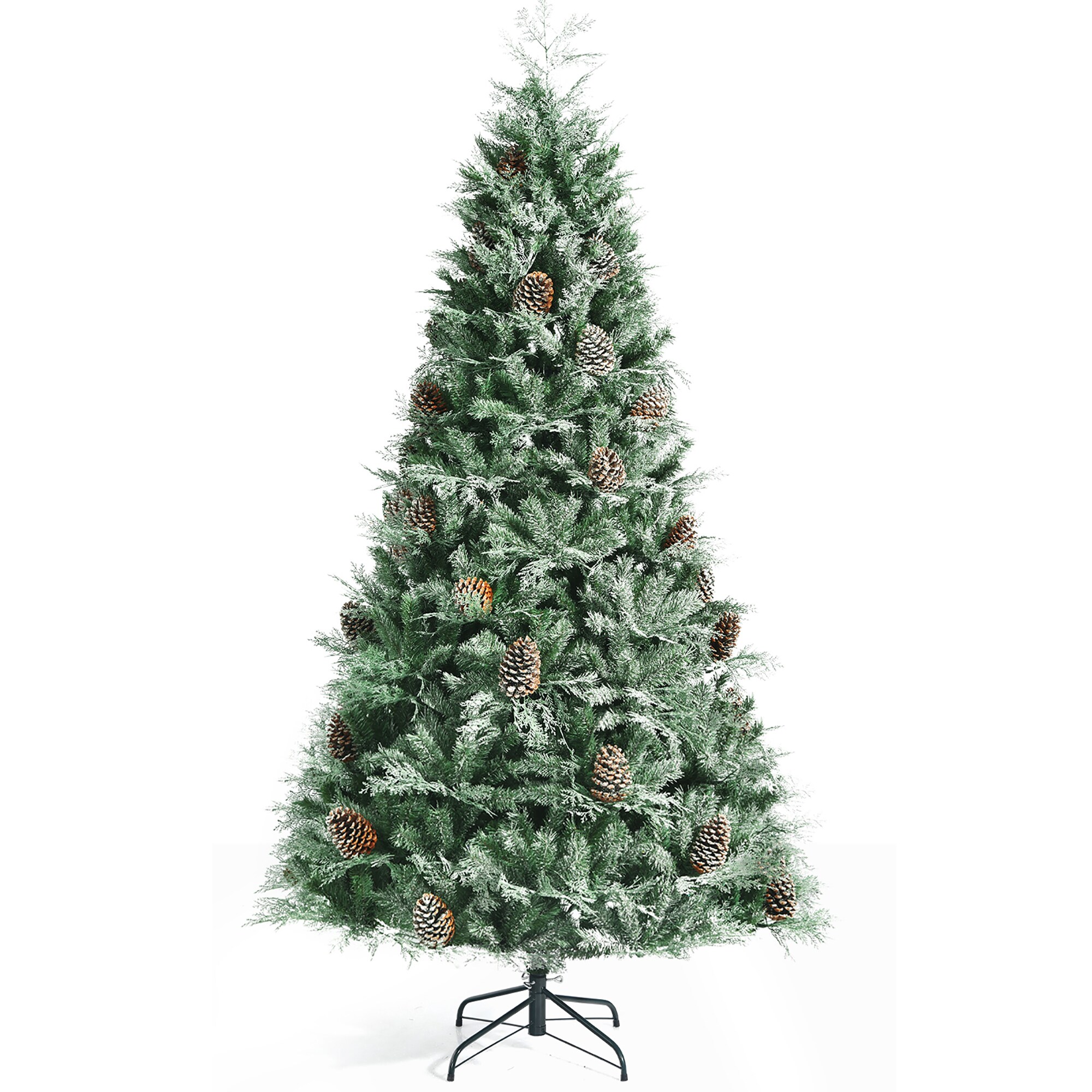 Premium Snow Flocked Hinged Artificial Christmas Tree Unlit w/Metal Stand Flame 