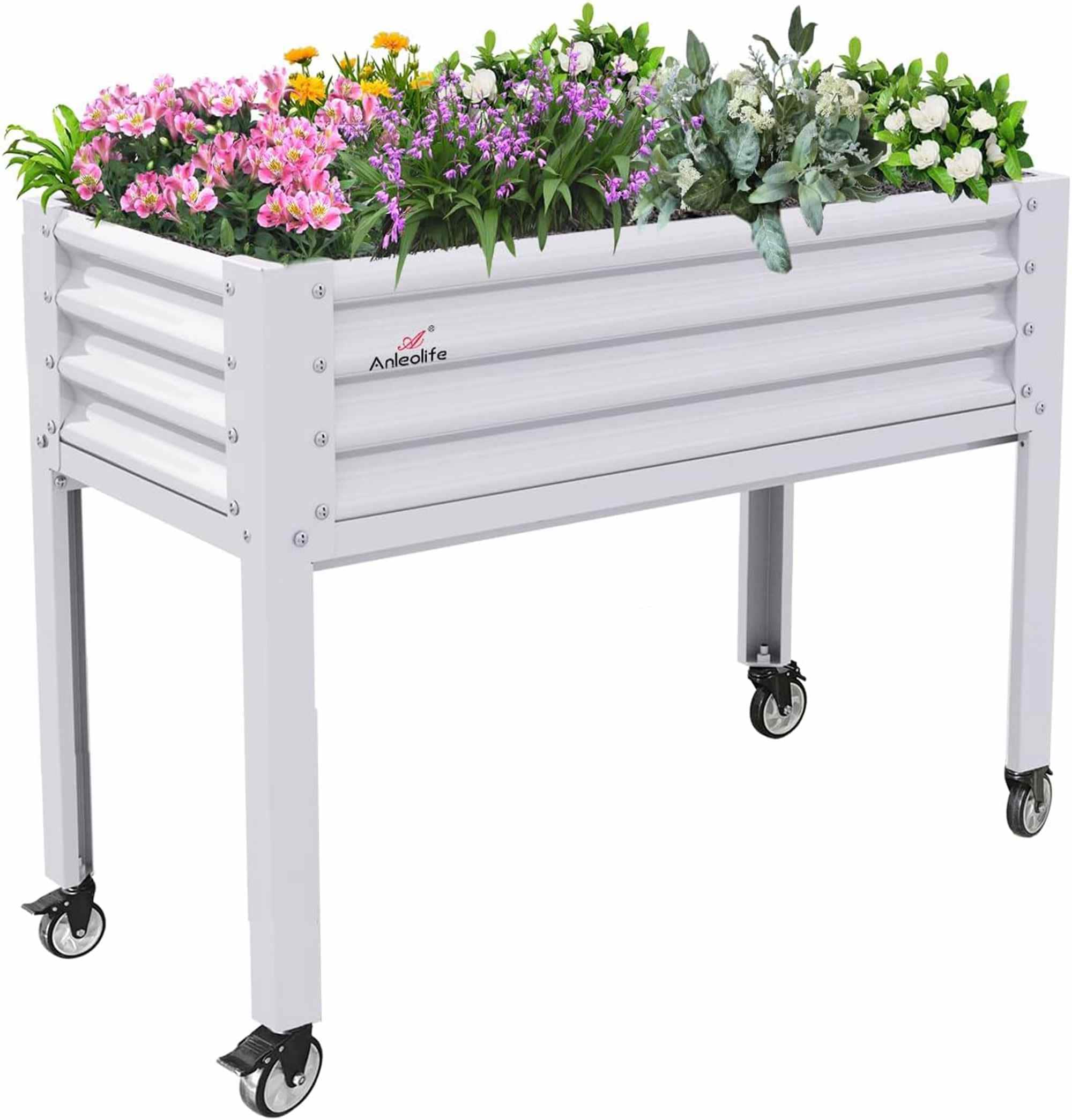Runesay QCGABED04-10 24-in W x 48-in L x 35-in H White Galvanized Metal Raised Planter Box
