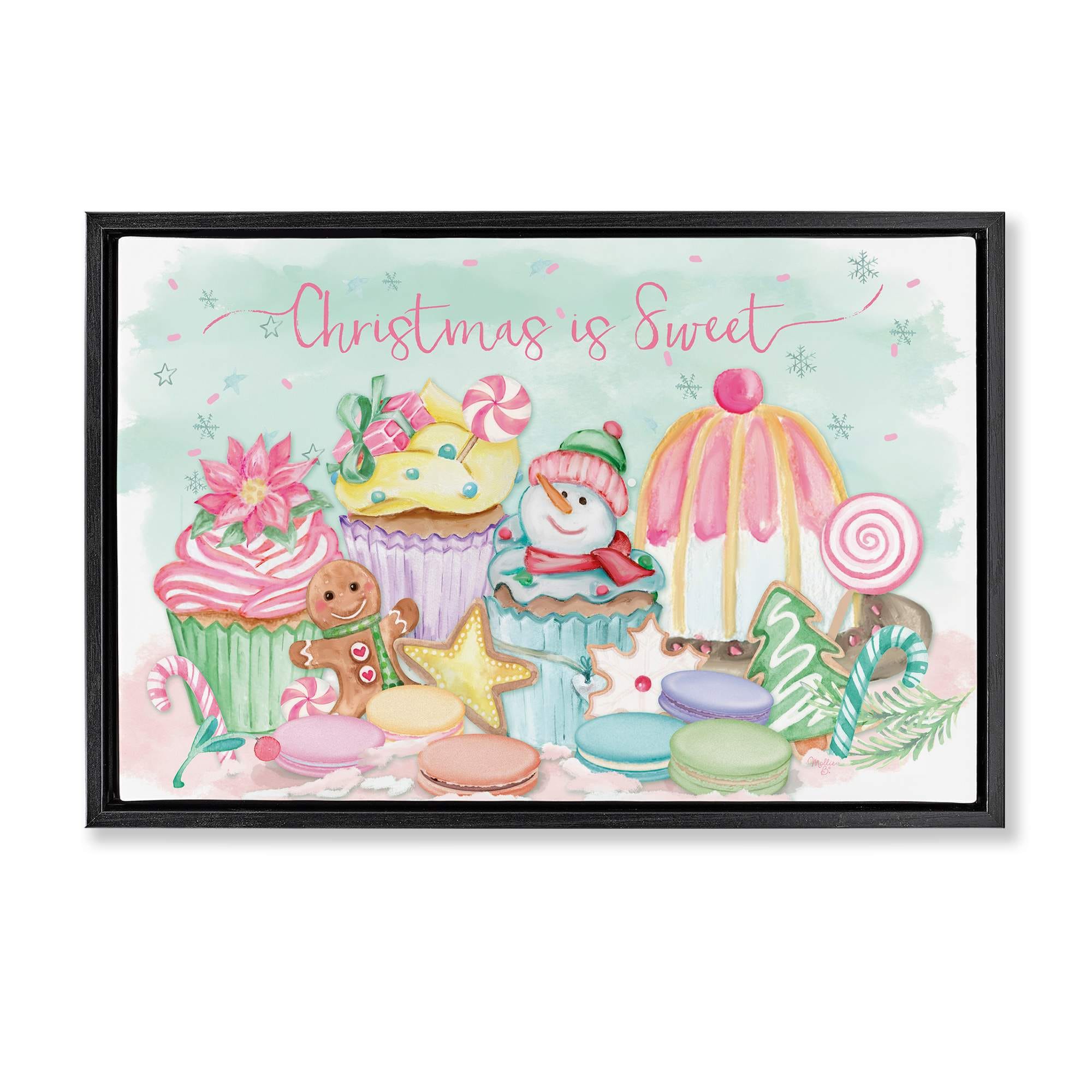 Stupell Industries BT-541-FFB-16X24 Christmas Is Sweet Festive Desserts Black Framed Floater Canvas Wall Art By Mollie B. 25 x 17