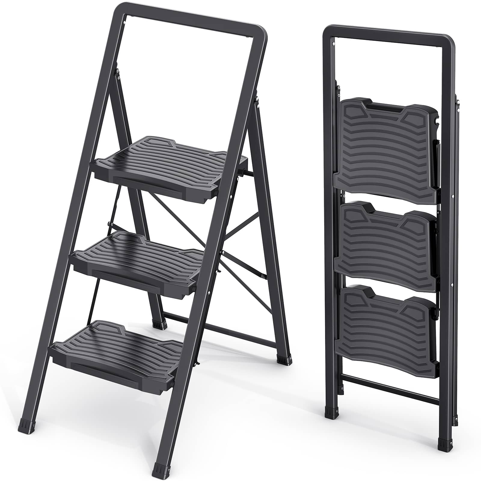TITANKIT PRO 3-Step 3-ft (9-ft Reach) 800-lb Load Capacity Lightweight Step Ladder with Safety Lock Design