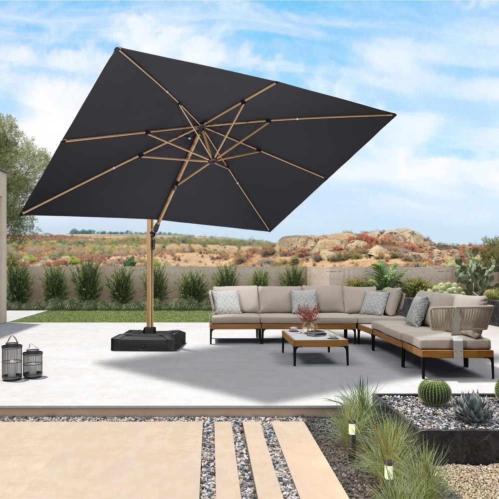 PURPLE LEAF LS06MEB1013-GY 13-ft Aluminum Gray No-tilt Cantilever Patio Umbrella