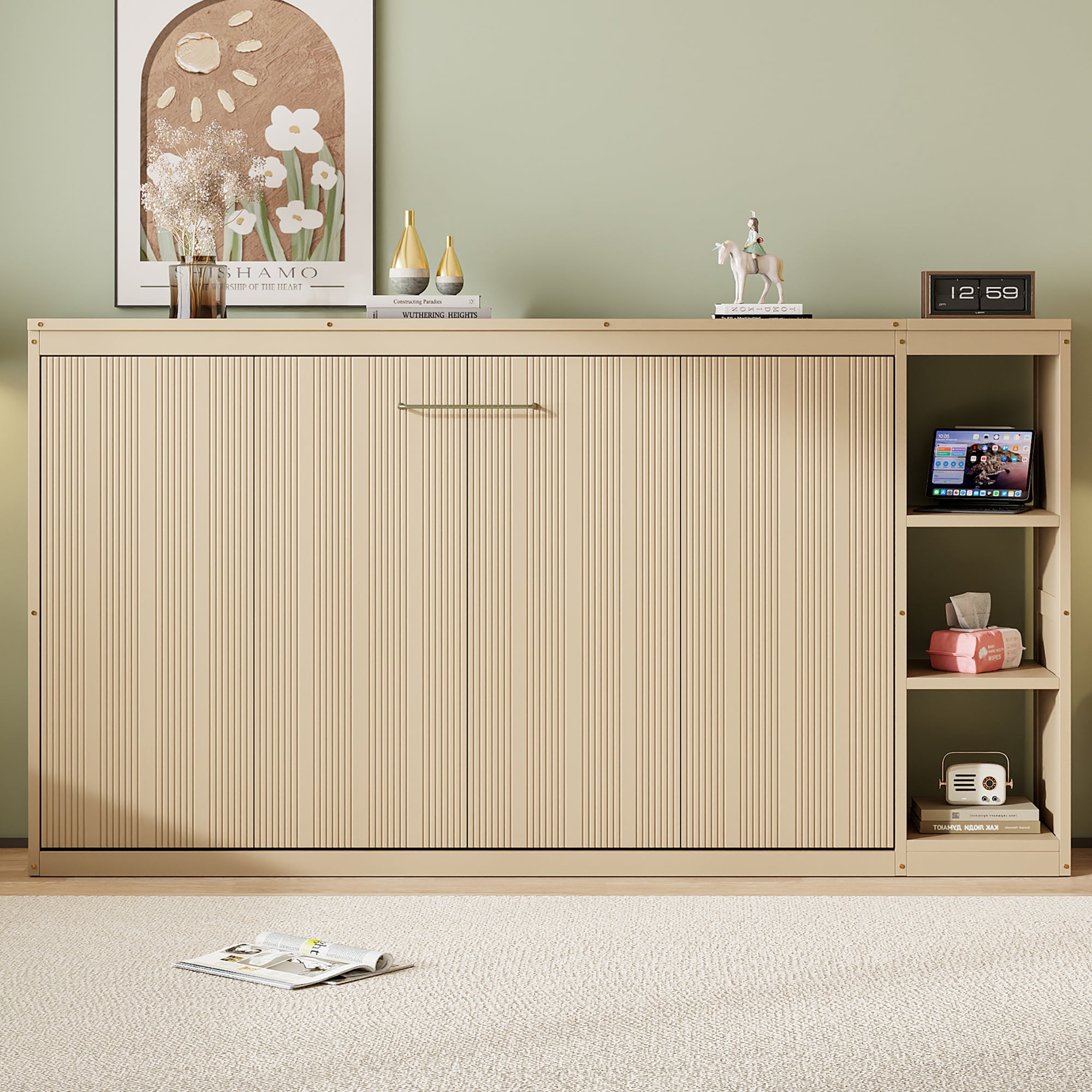 ModernLuxe GX002221AAN Twin Size Murphy Bed with Bookshelf Natural