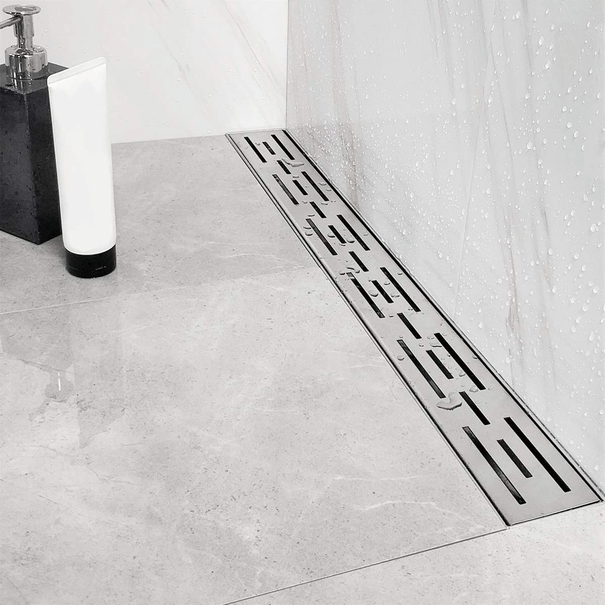 Neodrain ZA3-36-G01-BR 36-in Stainless Steel Linear Shower Drain with Stripe Pattern Surface