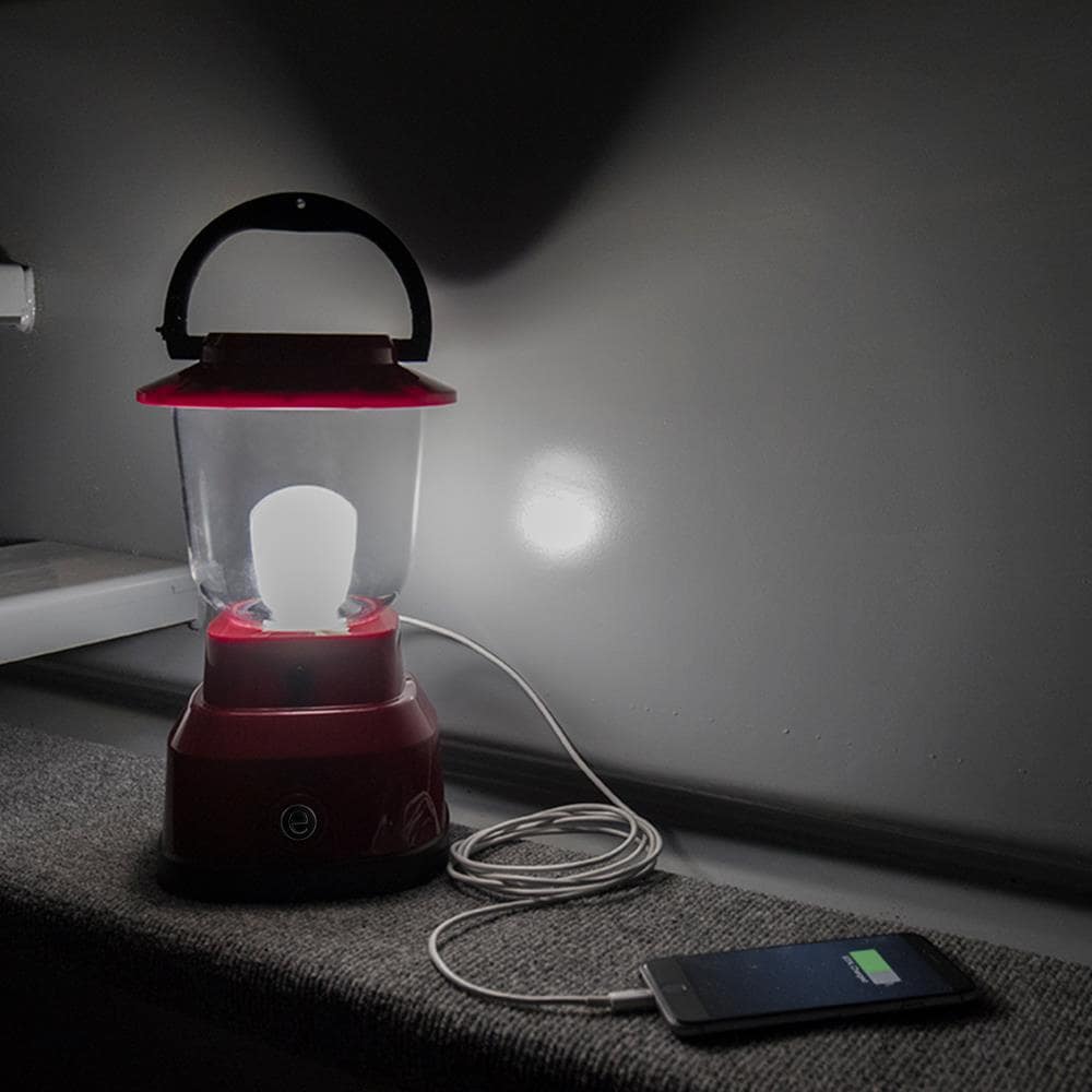 Enbrighten Weather Resistant Dimmable LED Lantern with USB Charging, Red
