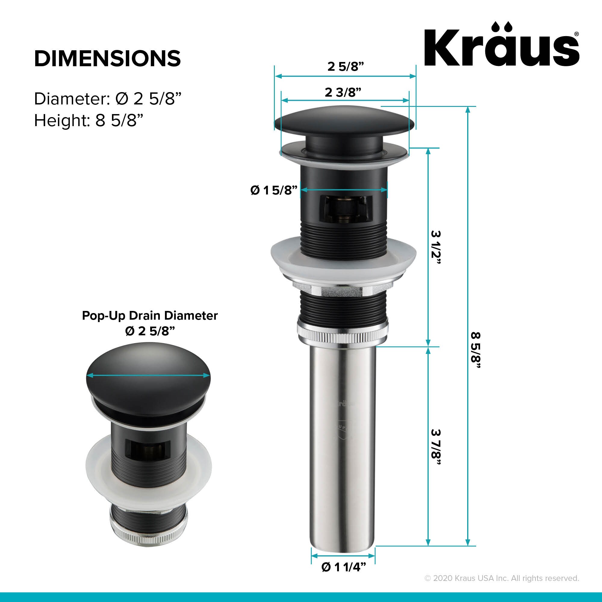 Kraus Matte Black Bathroom Sink Pop Up Drain in the Sink Drains