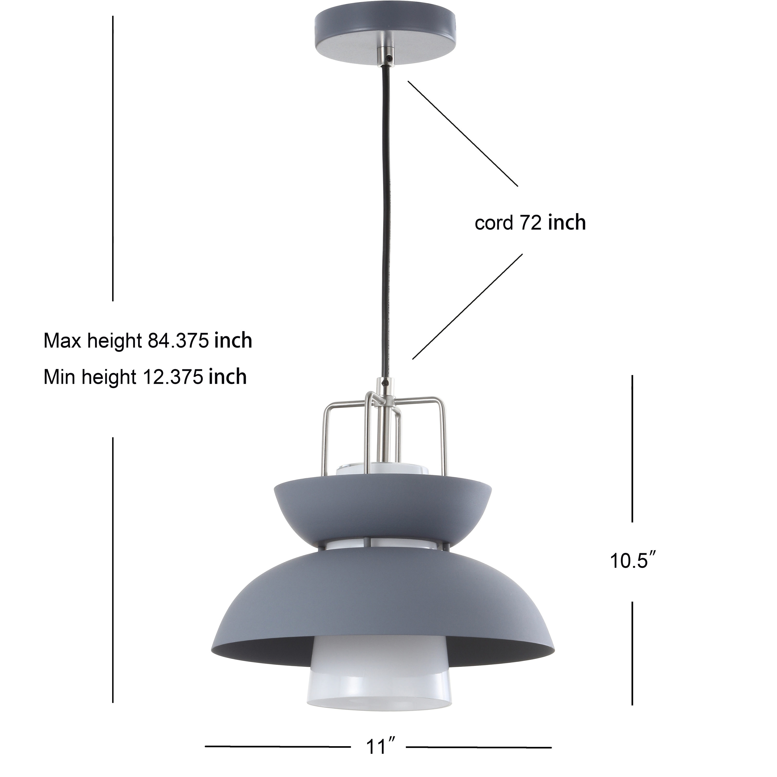 Paul 11" Adjustable Farmhouse Metal LED Pendant in Gray