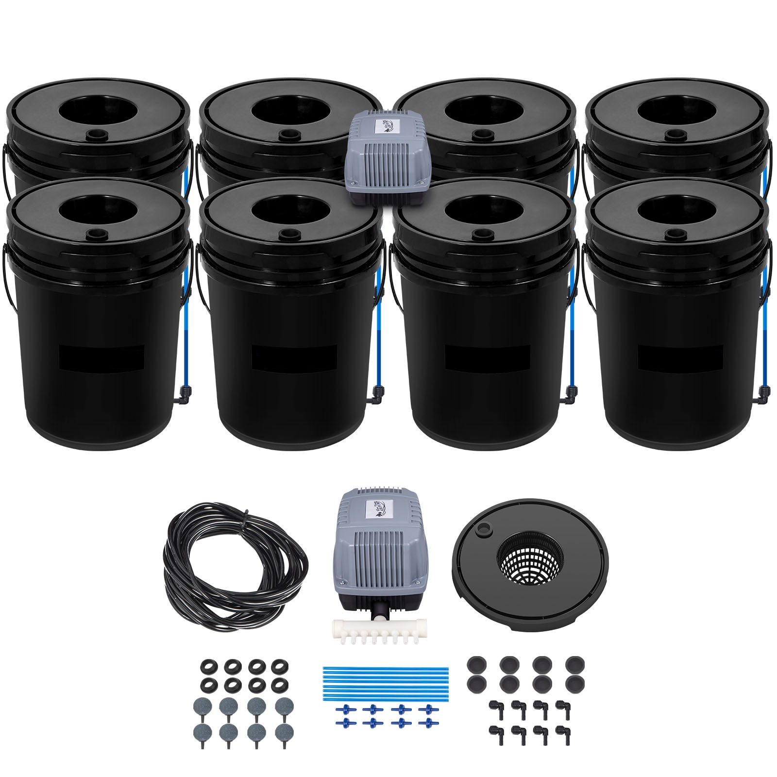 VEVOR SCSSSPXTYX8100192V1 DWC Hydroponic System  5 Gallon 8 Buckets  Deep Water Culture Growing Bucket  Hydroponics Grow Kit with Pump  Air Stone and Water Level Device  for Indoor/Outdoor Leafy Vegetables