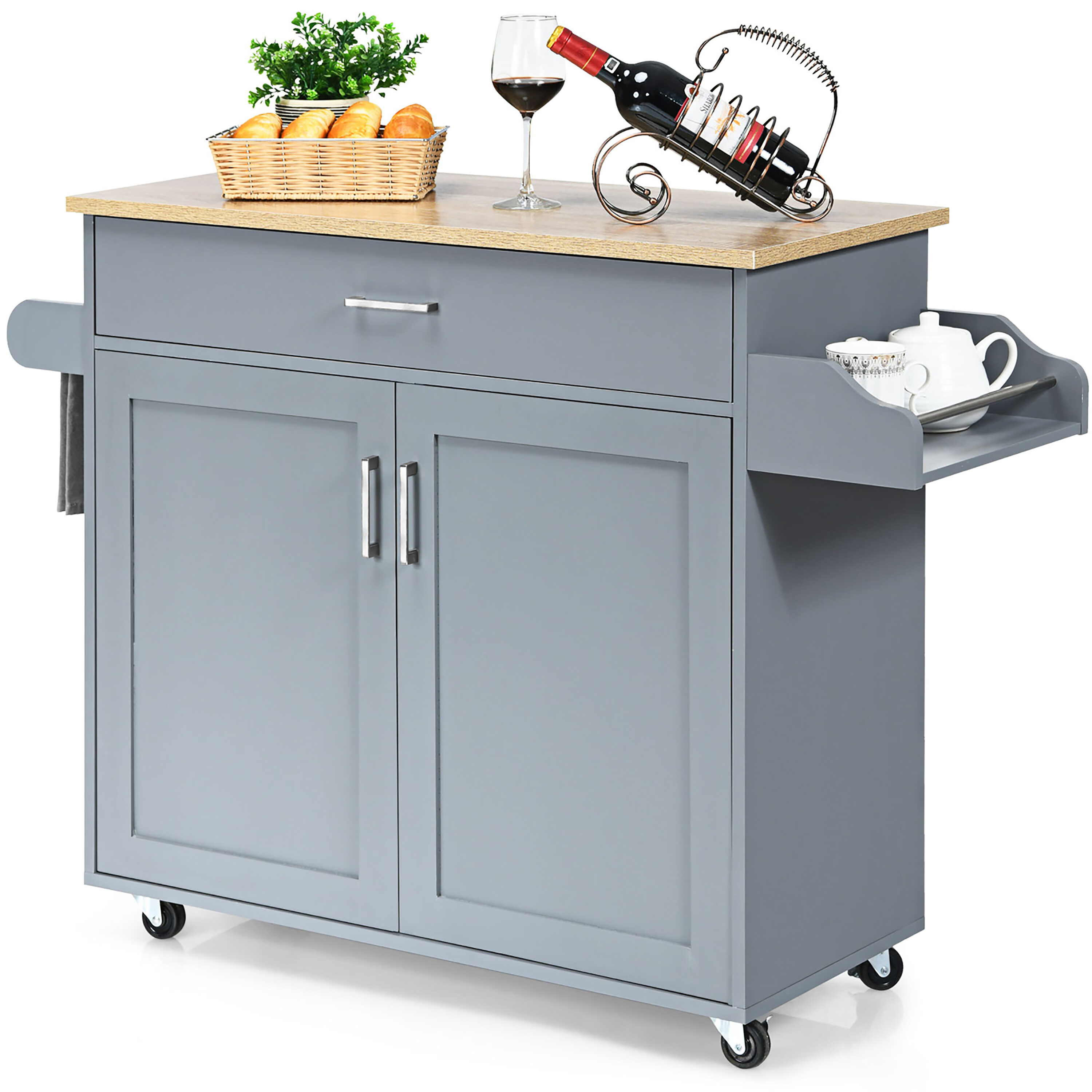 Goplus LWS00277 Gray Wood Base with MDF Wood Top Rolling Kitchen Island ( 16-in x 45.5-in x 33.5-in )