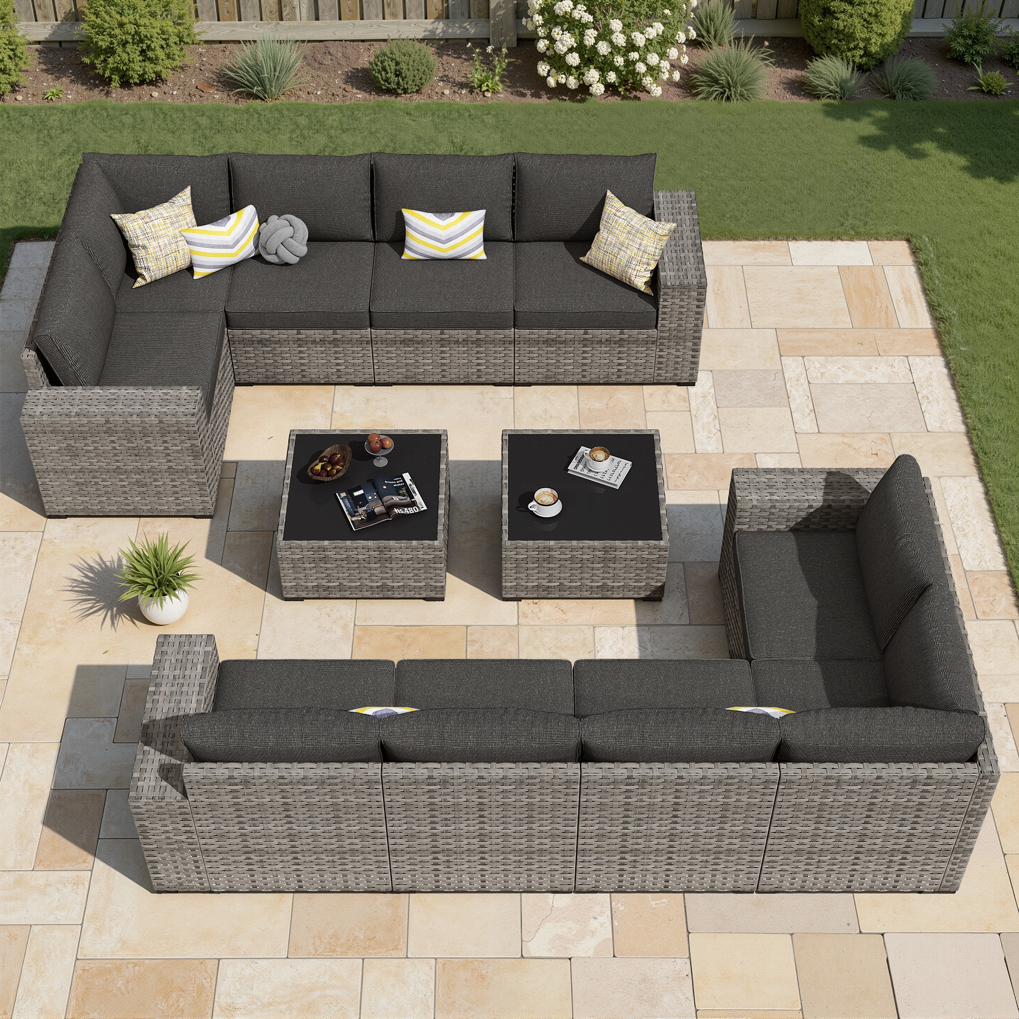 ALTRIGUS BBR14AL Woven Outdoor Sectional with Black Cushions and Wicker Frame