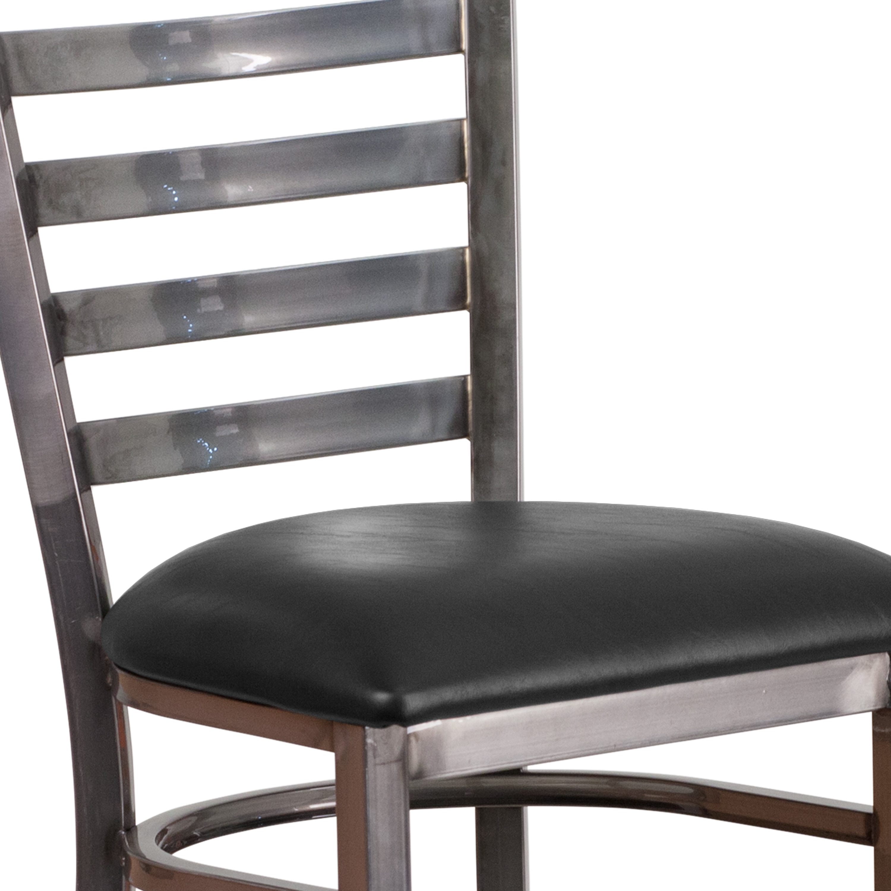 Silver Ladder Back 42" Metal Barstool with Black Vinyl Seat