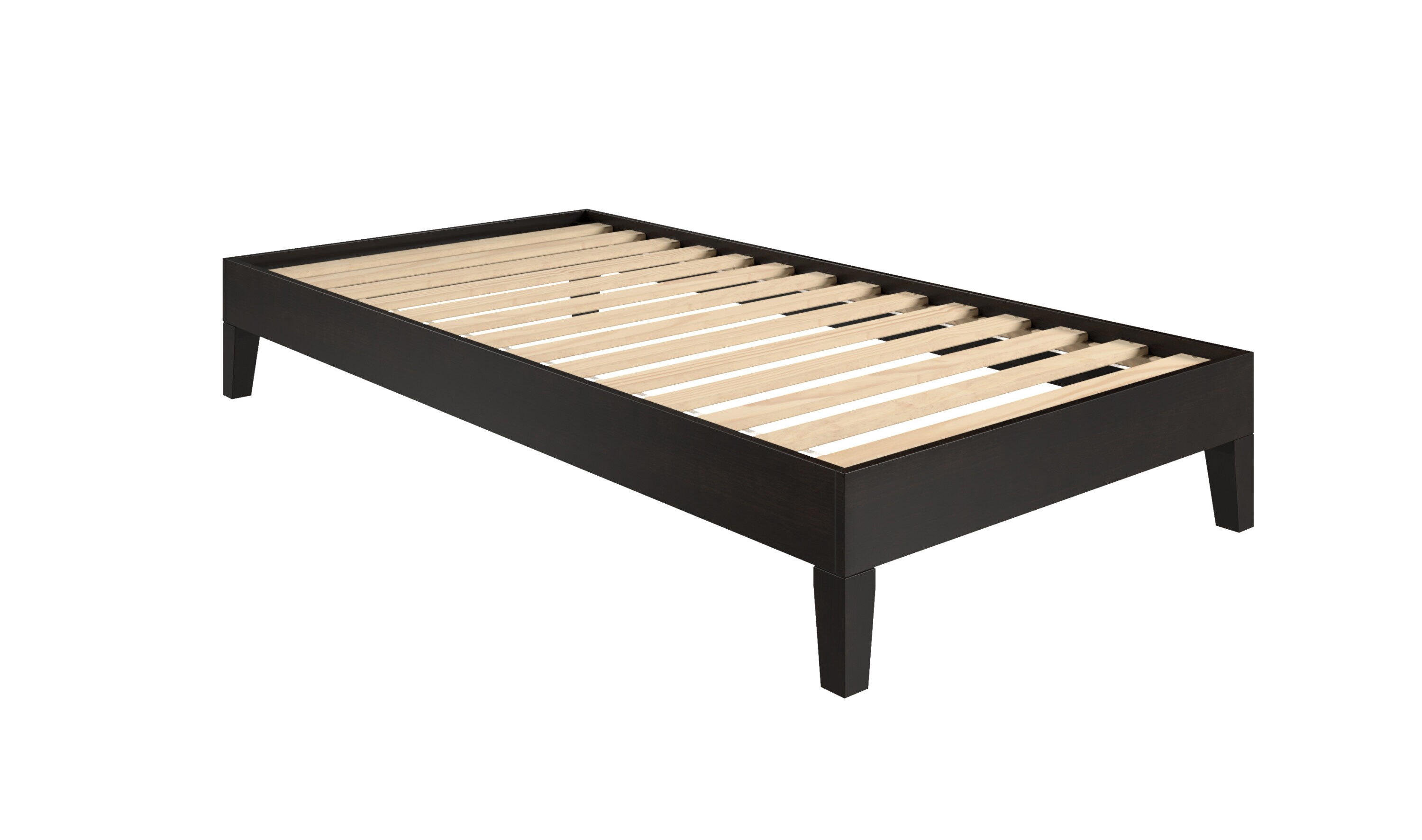 Black Pine Twin Platform Bed with Slats and Drawer