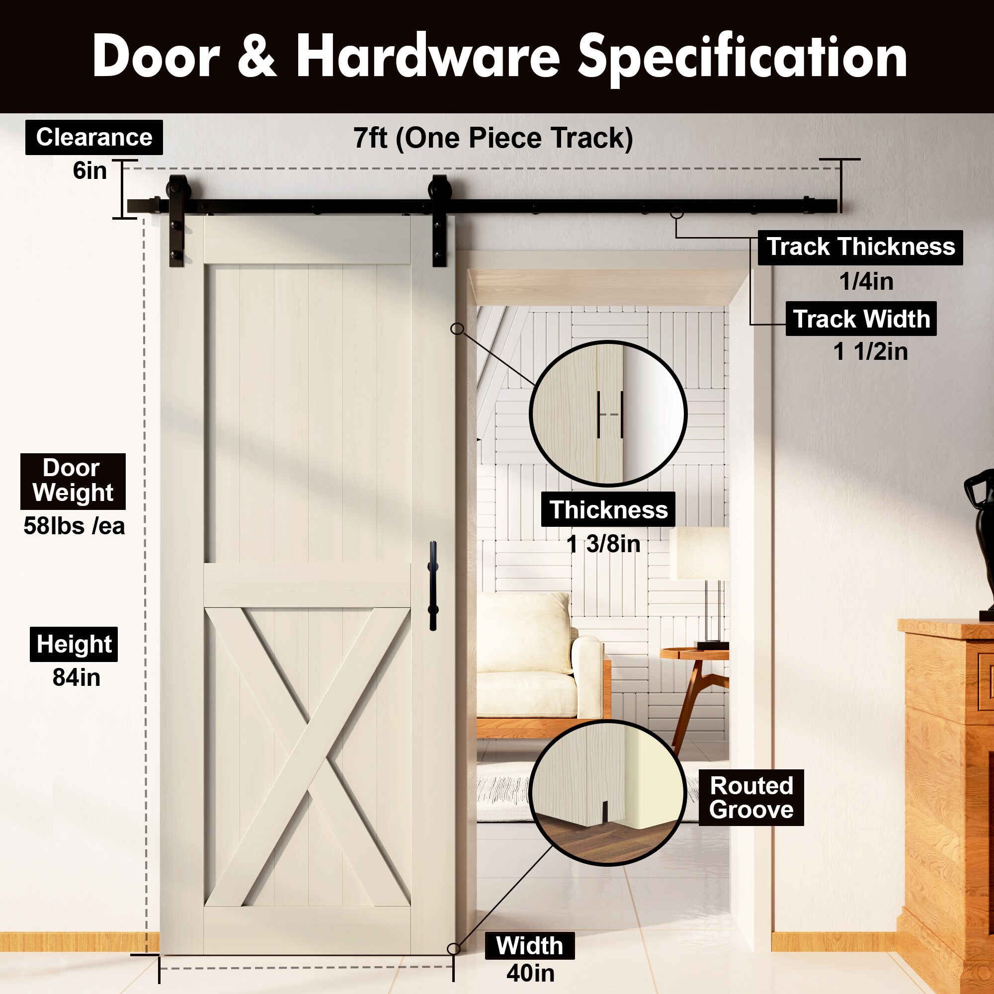 HOMACER YT1TGH084C-4084-X-TG Barn-Doors - View #7