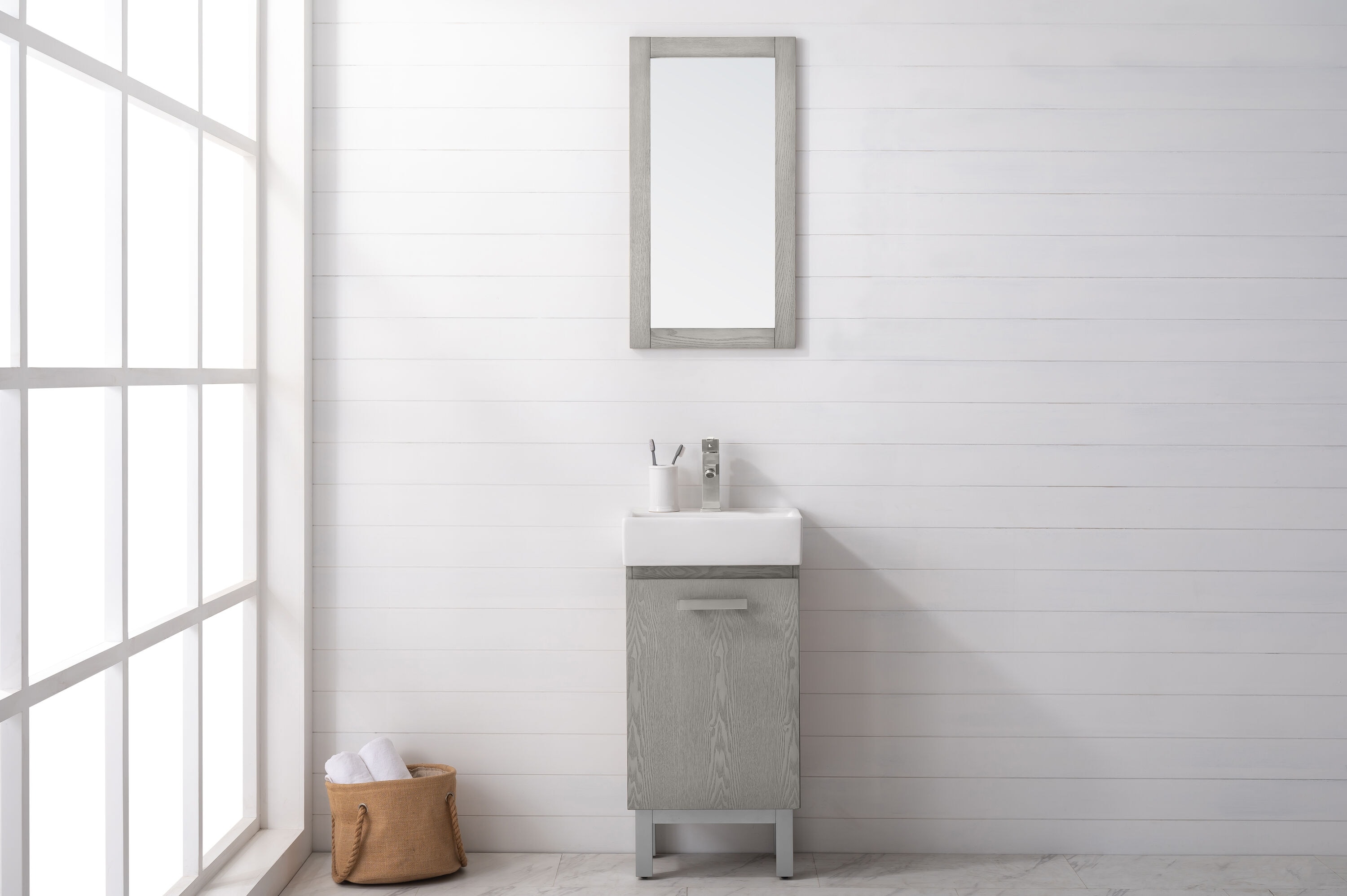 Design Element LS03-17-OAK Gracie 17-in Oak Single Sink Floating Bathroom Vanity with White Porcelain Top
