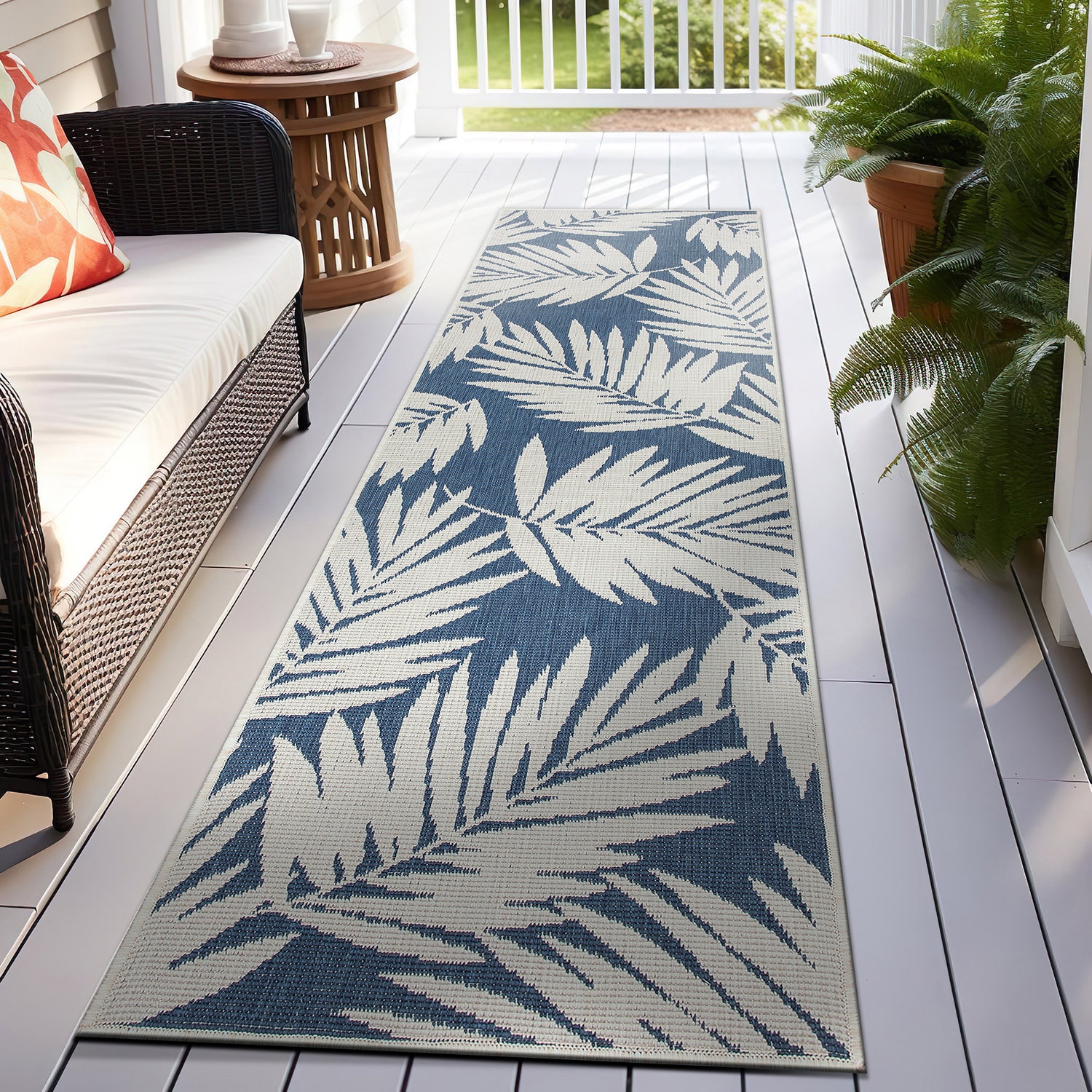 World Rug Gallery 4033BLUE2X7 2 x 7 (ft) Loomed Synthetic Blue Rectangular Indoor/Outdoor Floral/Botanical Runner rug