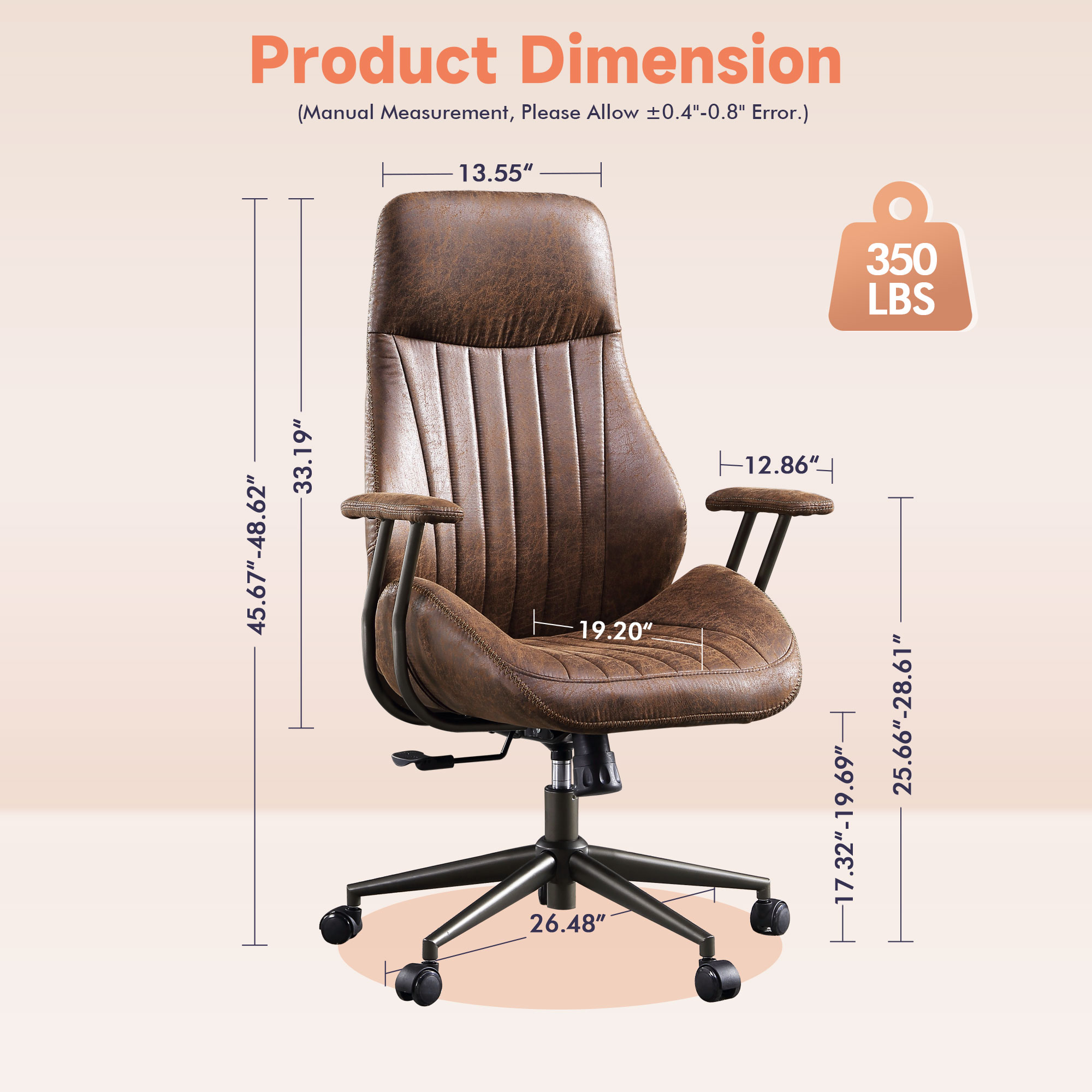 XIZZI Dark Brown Office Chair Traditional Ergonomic Adjustable 