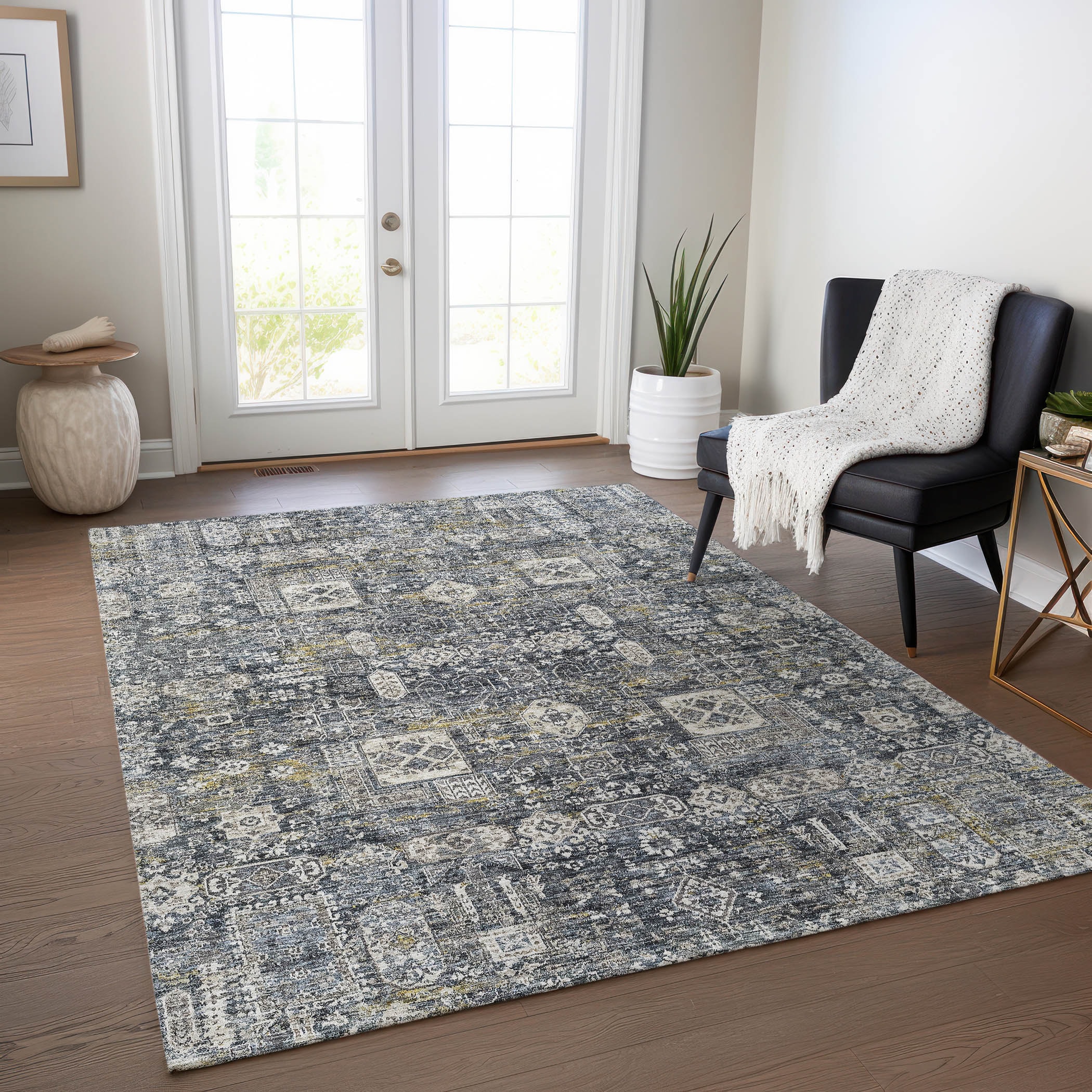 Addison Rugs ACN637CC5X8 Chantille ACN637CC 5 x 7 (ft) Polyester Charcoal Rectangular Indoor/Outdoor Geometric Machine washable Area rug
