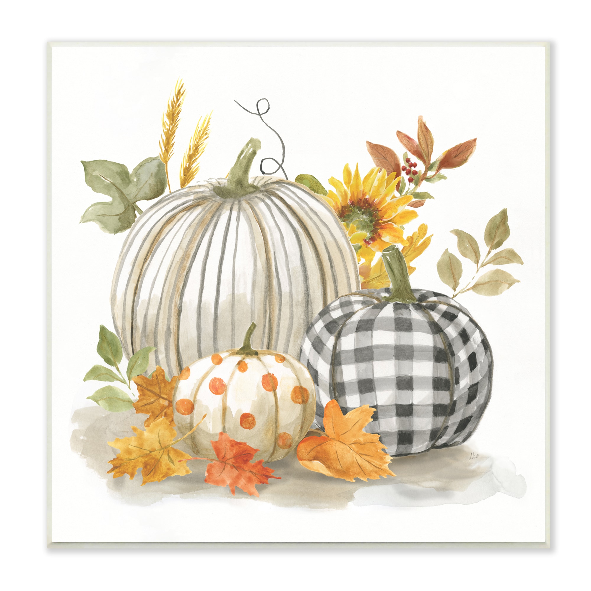 Patterned Pumpkins Autumn Harvest Still Life MDF Wall Plaque