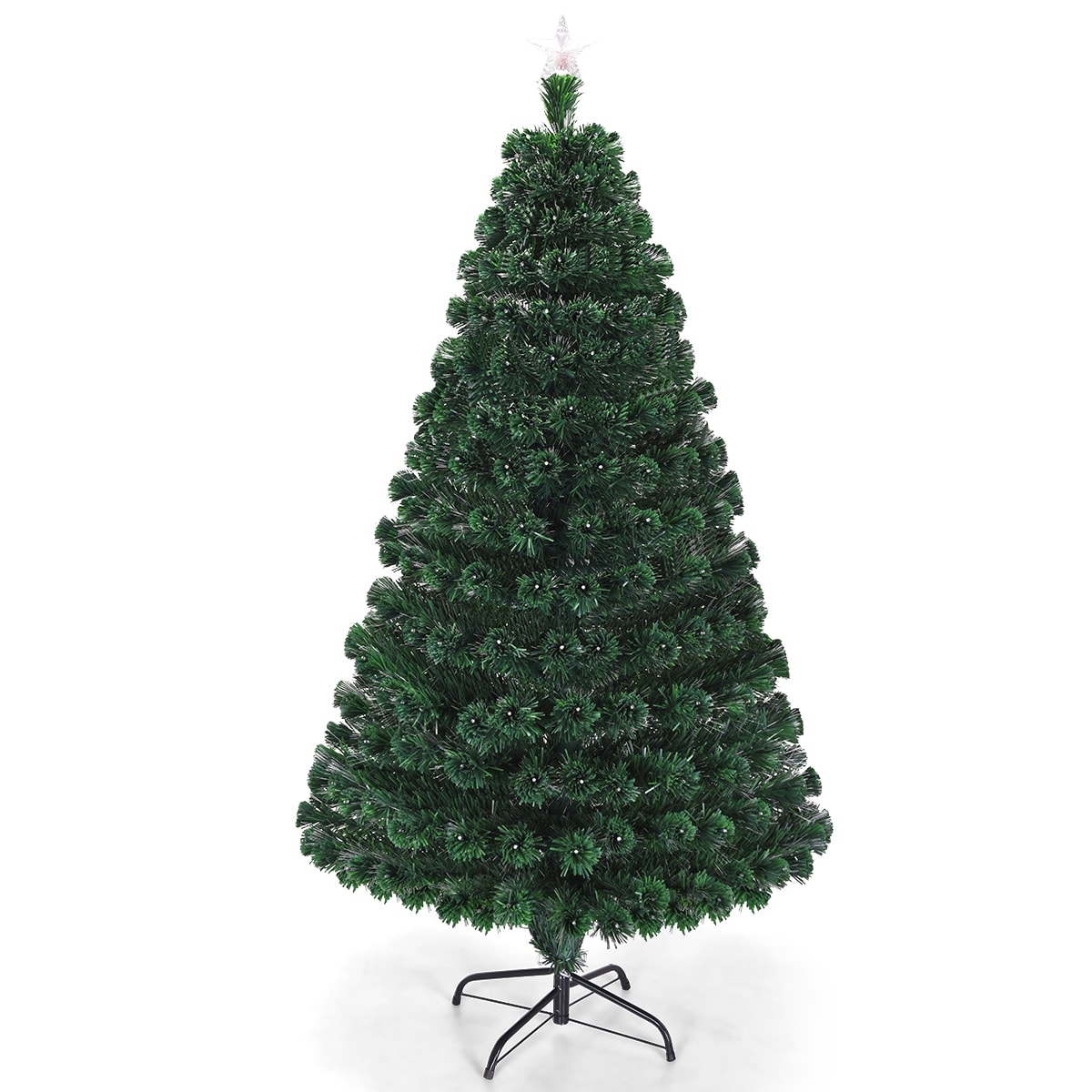 Green Led & Fibre Optic Christmas Xmas Tree Lights Pre Lit Decoration 4-5-6-7FT 