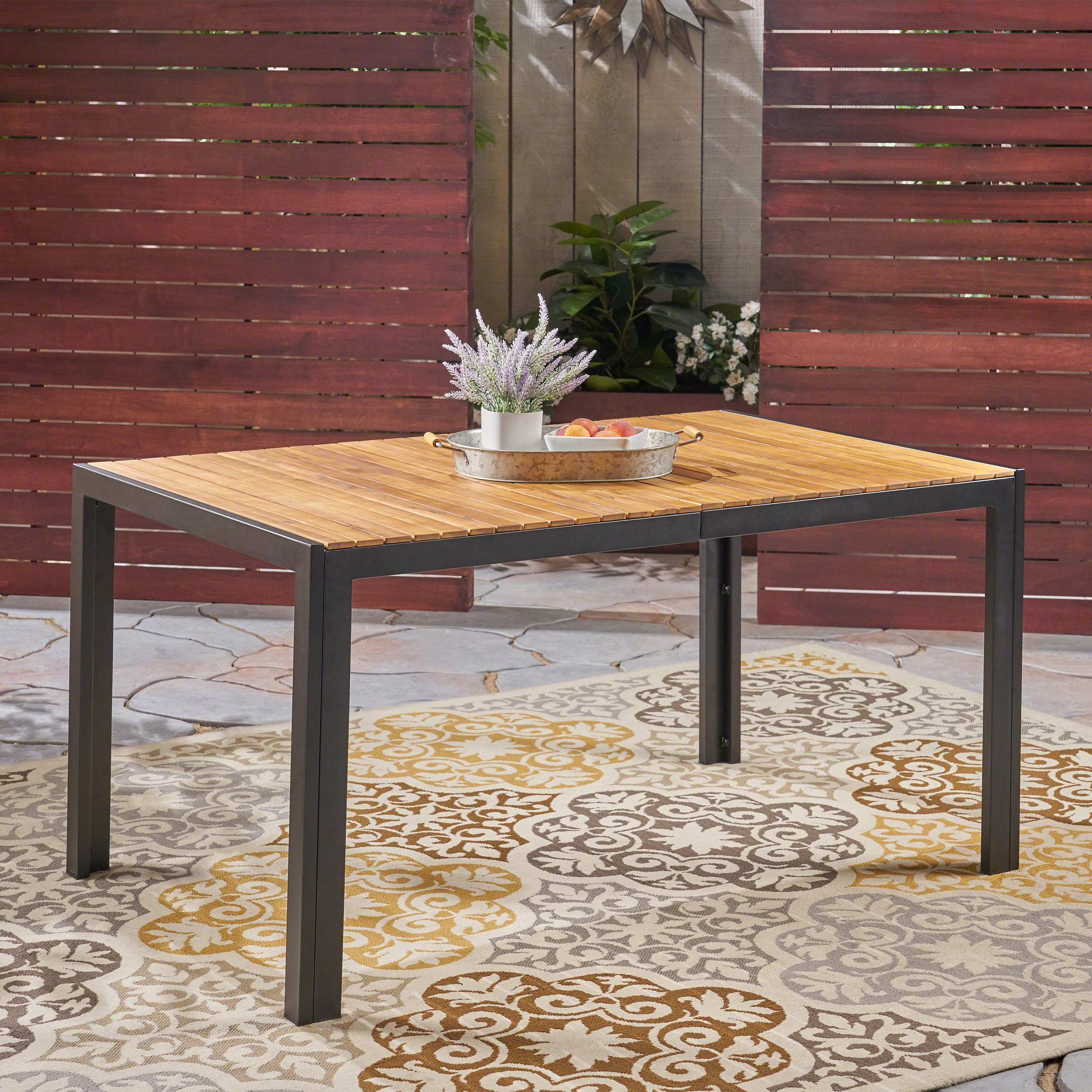 Christopher Knight Home Pavillion Outdoor 59 Inches Acacia Wood and Iron Dining Table Black and Teak Finish one_size | 306287