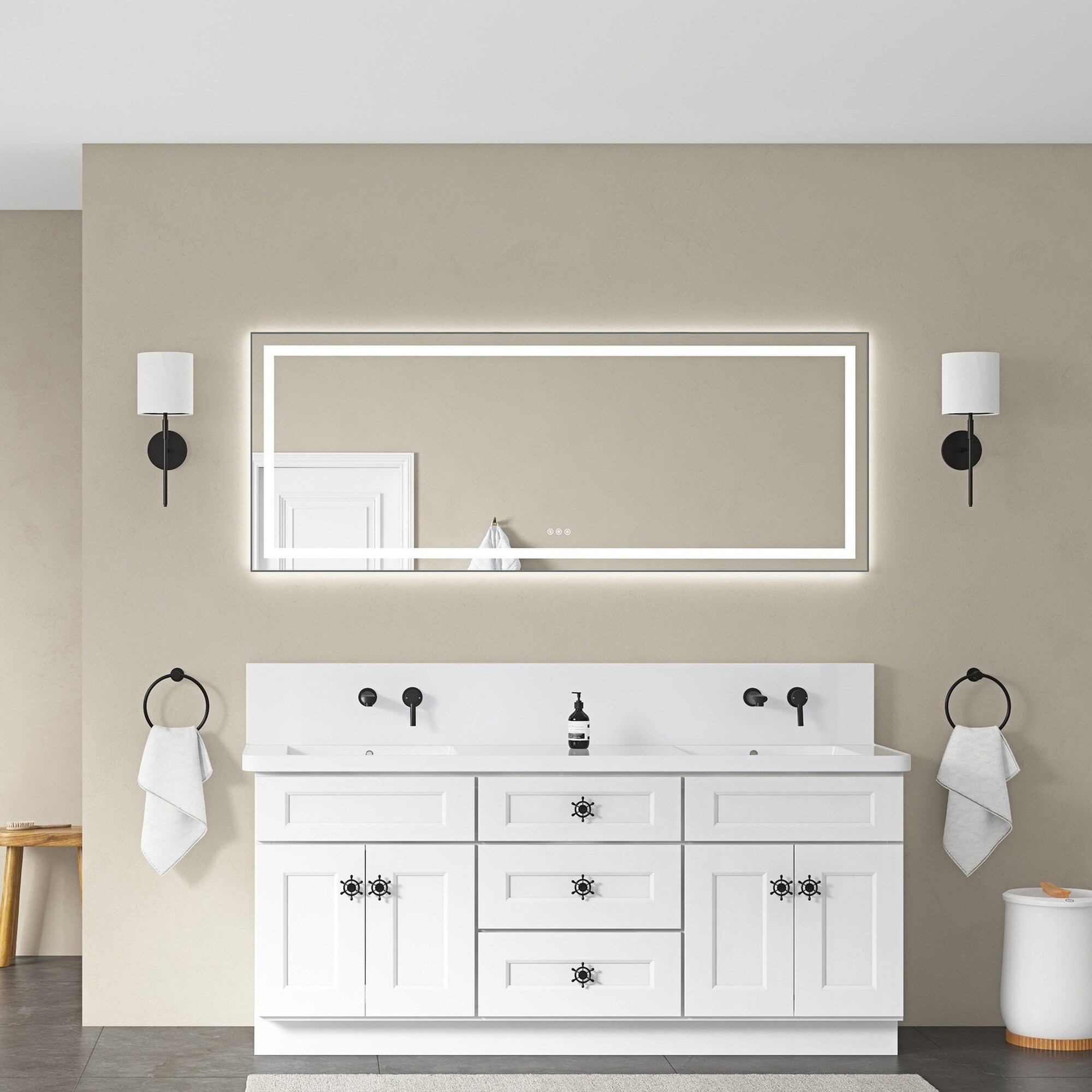 IAK 72 inch x 28 inch Gun Ash Aluminum Frame LED Bathroom Mirror with Front and Backlight and Anti-Fog Memory Function