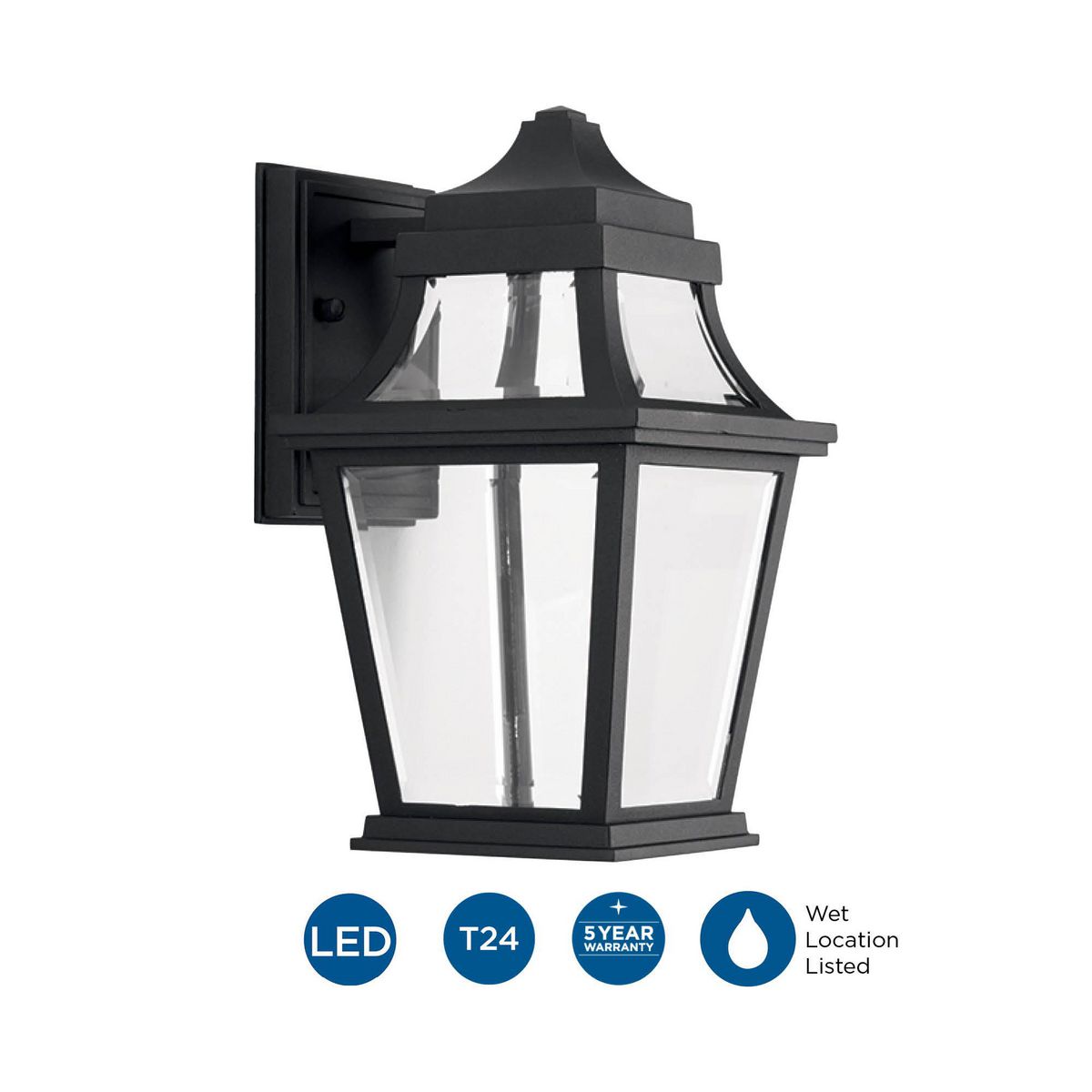 Black Aluminum 1-Light Outdoor Wall Lantern with Clear Glass