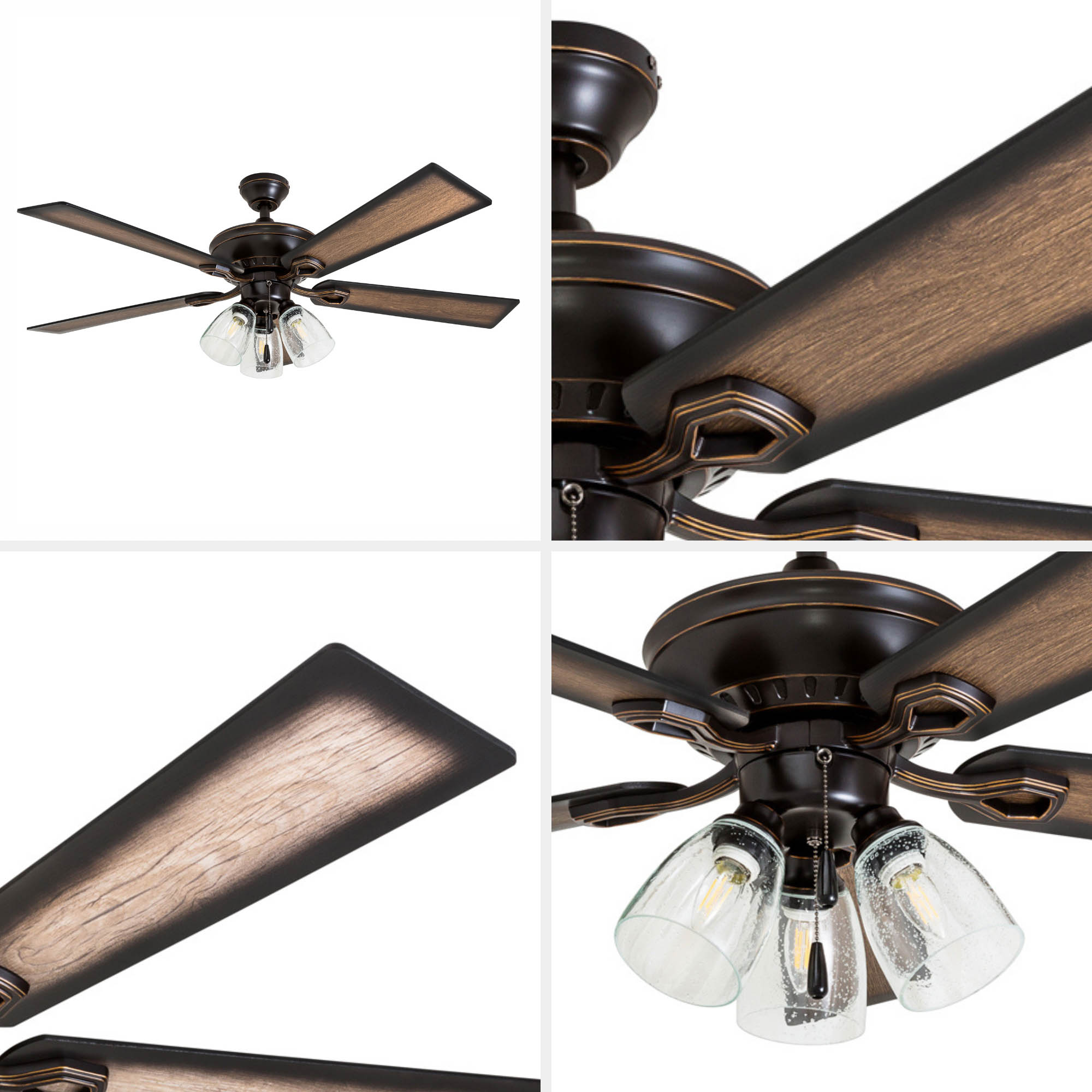 Whitaker Point 52-Inch Oil Rubbed Bronze Ceiling Fan with Driftwood Blades and LED Light
