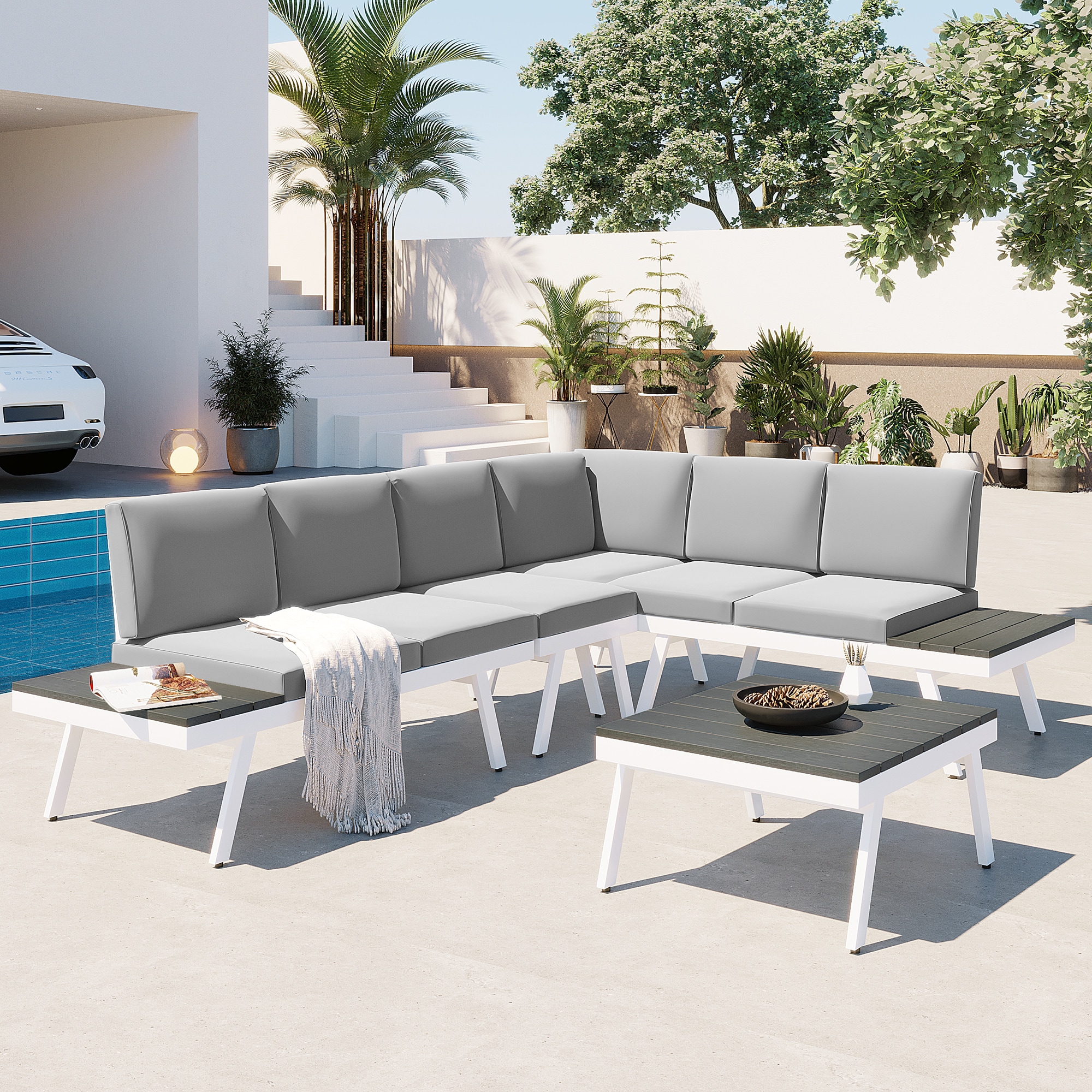 ModernLuxe L-SP100007AAA 5 -Piece Patio Conversation Set with Gray Cushions