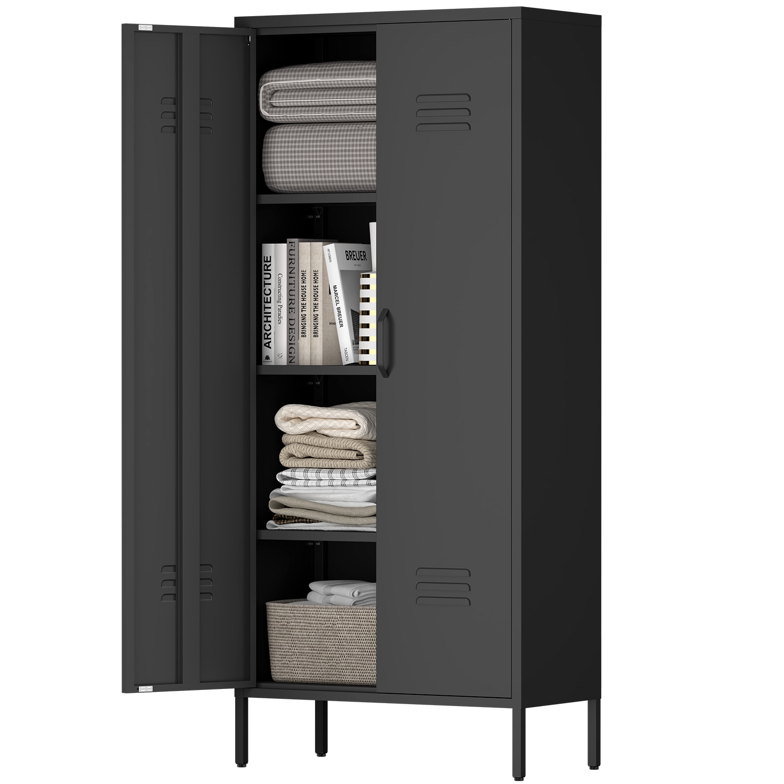LUXEYARD Metal Storage Locker Cabinet with Adjustable Shelves Multipurpose Freestanding Organizer for Bedroom Bathroom Home Office