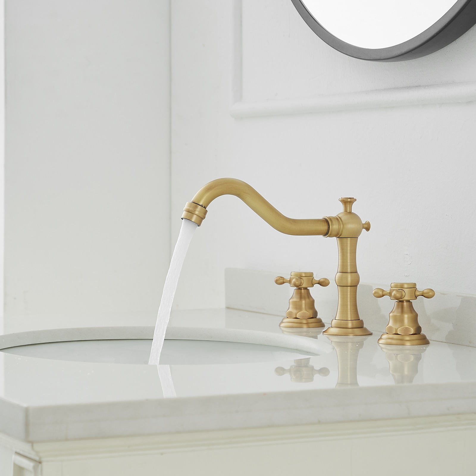 Antique Brass Double-Handle Widespread Bathroom Faucet