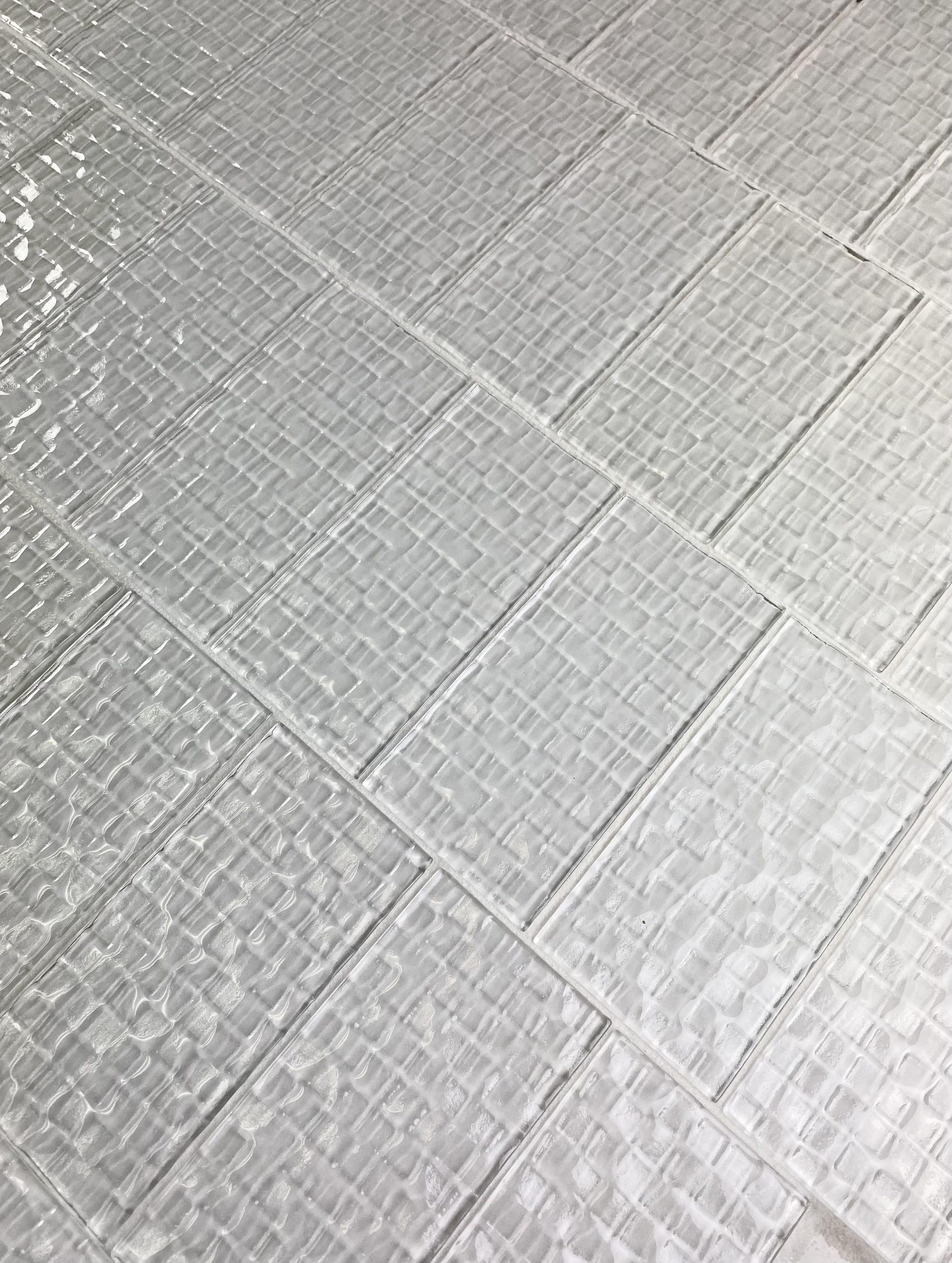 Glossy White Textured Glass Subway Kitchen Wall Tile