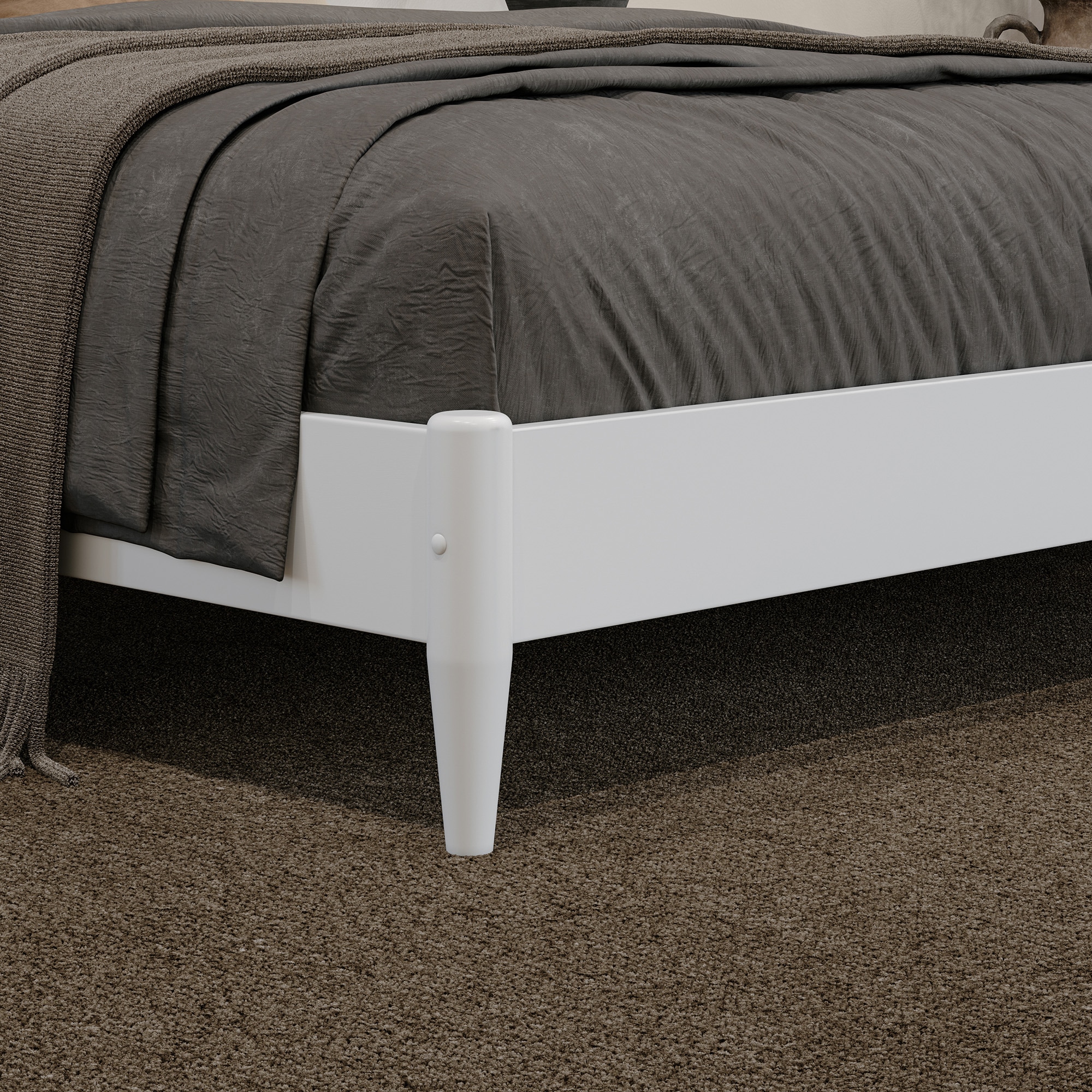 Florence White Queen Solid Wood Low Profile Platform Bed