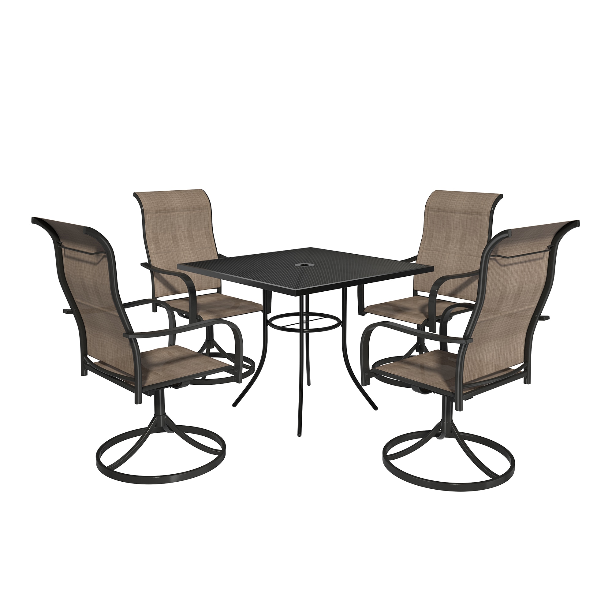 Clihome CL-7SL4ZY1STBL Patio 5 piece Dining Set 5 -Piece Black and brown Patio Dining Set Steel Round Table with 4 Brown Swivel Chairs