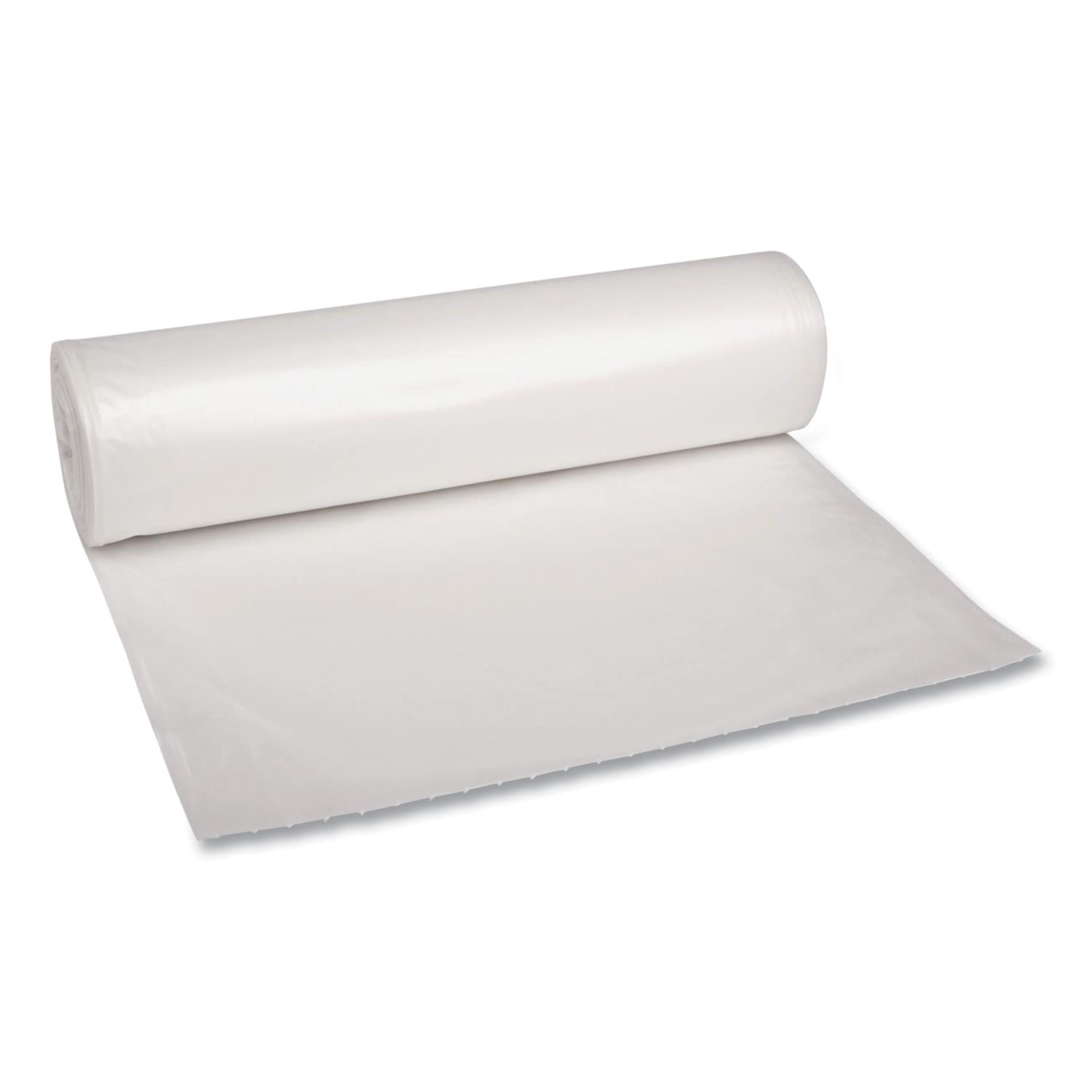 Boardwalk Recycled Low-Density Polyethylene Can Liners 60 gal 1.1 mil 38 in x 58 in Clear Perforated 10 Bags/Roll 10 Rolls/Carton