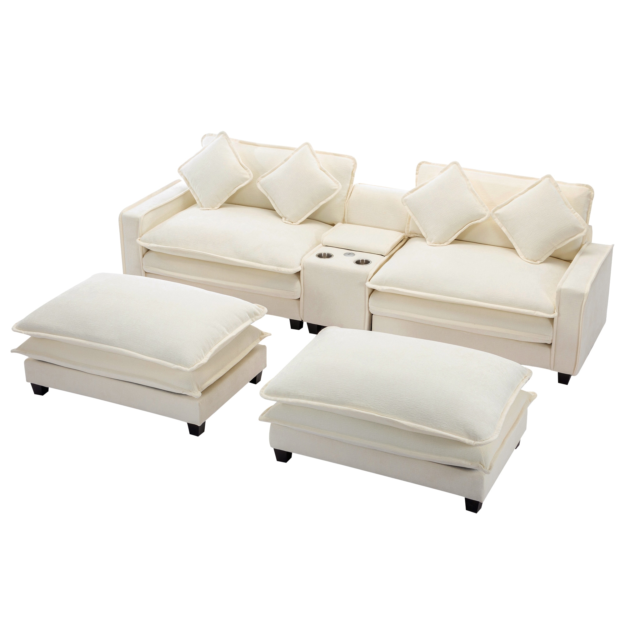 Bybafun YA3700424 112.6-Inches Modern Beige Chenille 2 -seater Sectional