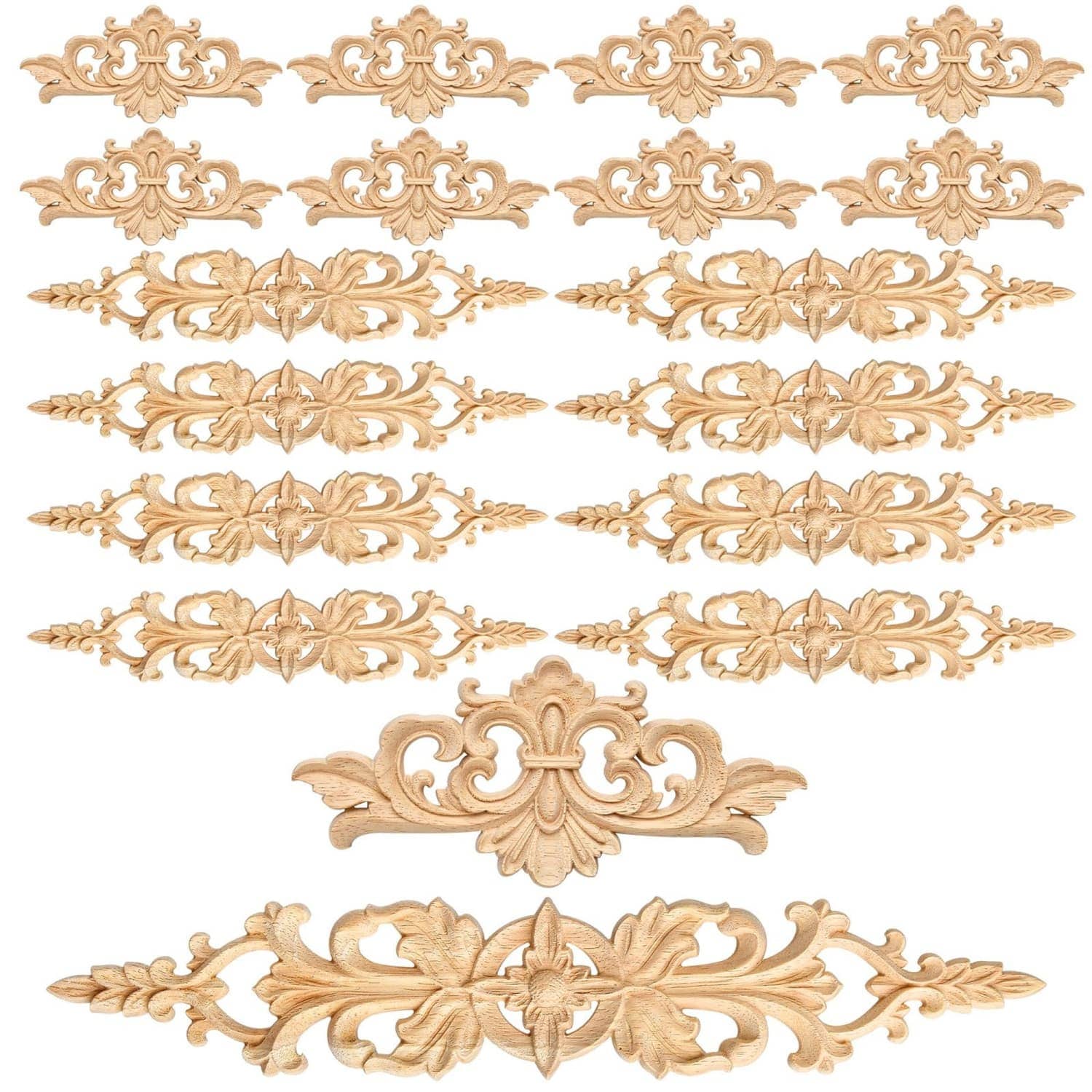 OGETFUUR 16-Piece Unpainted Wood Appliques with 2 Sizes for Furniture Decoration