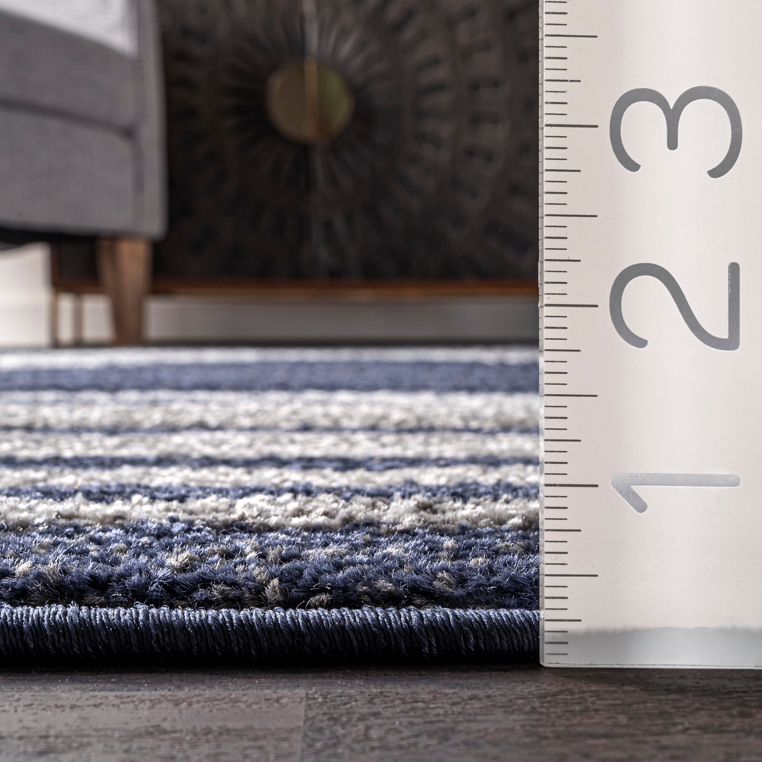 Coastal Charm Blue Stripe Synthetic Area Rug 5' x 8'