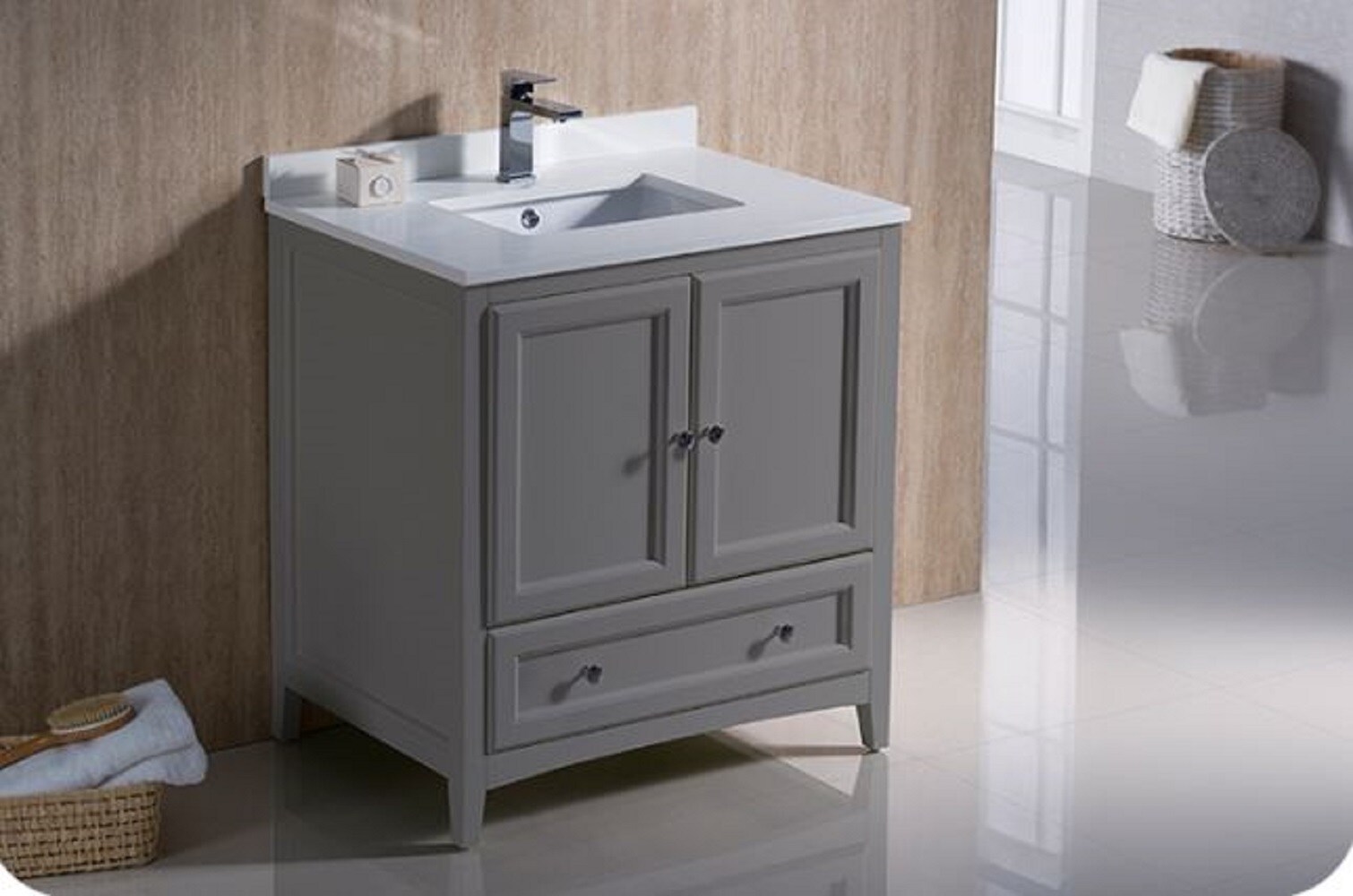 Country Elegance 30" Freestanding Vanity with Quartz Top in Gray