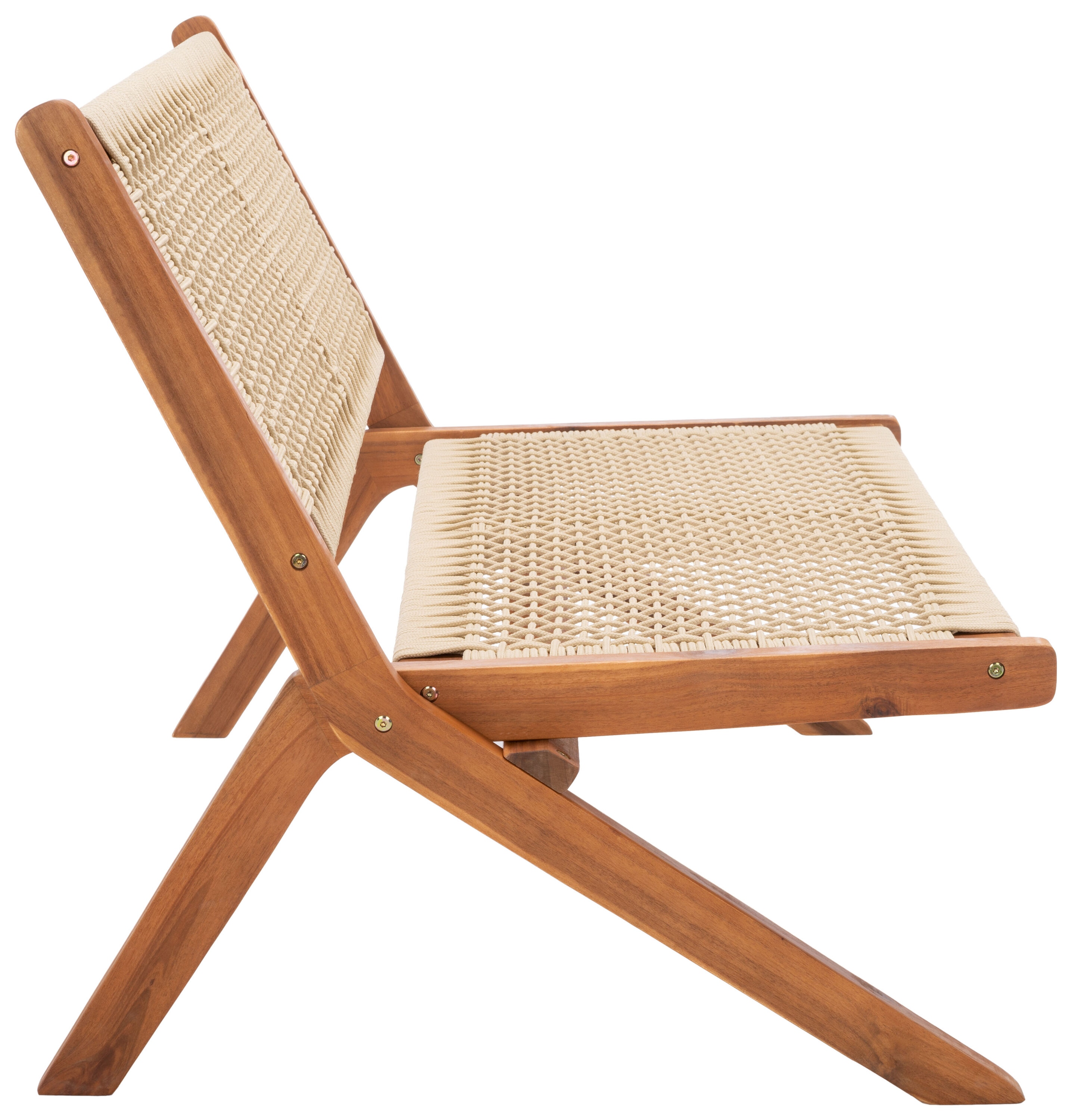 Natural Wood and Rope Folding Outdoor Bench