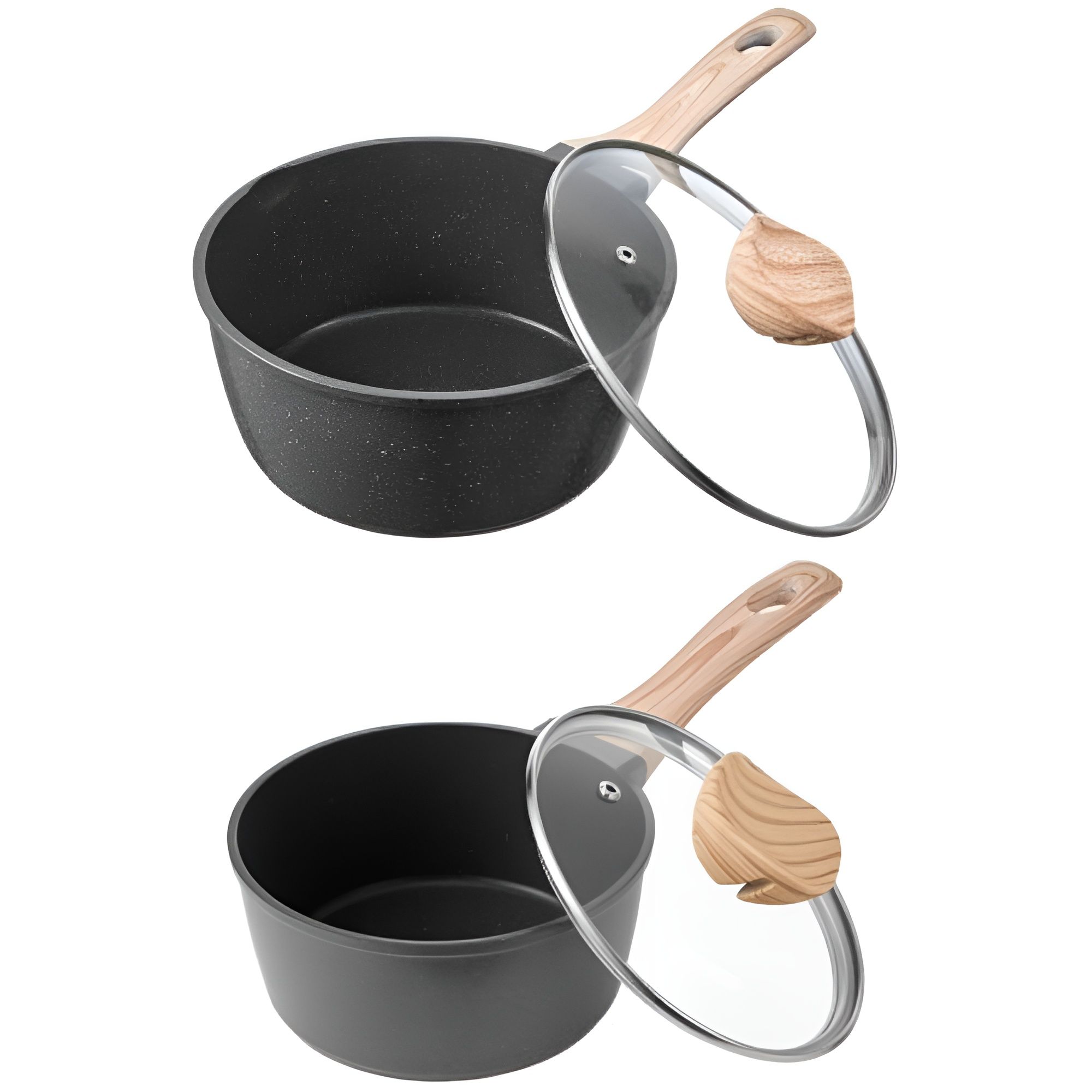 Slickblue 1.5 QT 2.5 QT Cooking Saucepan Set with Aluminum Body Glass Covers for Gas Electric and Induction Cooktops