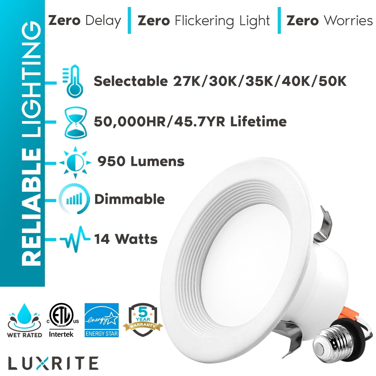 White 4-Inch Aluminum LED Recessed Can Lights with Adjustable Color Temperature