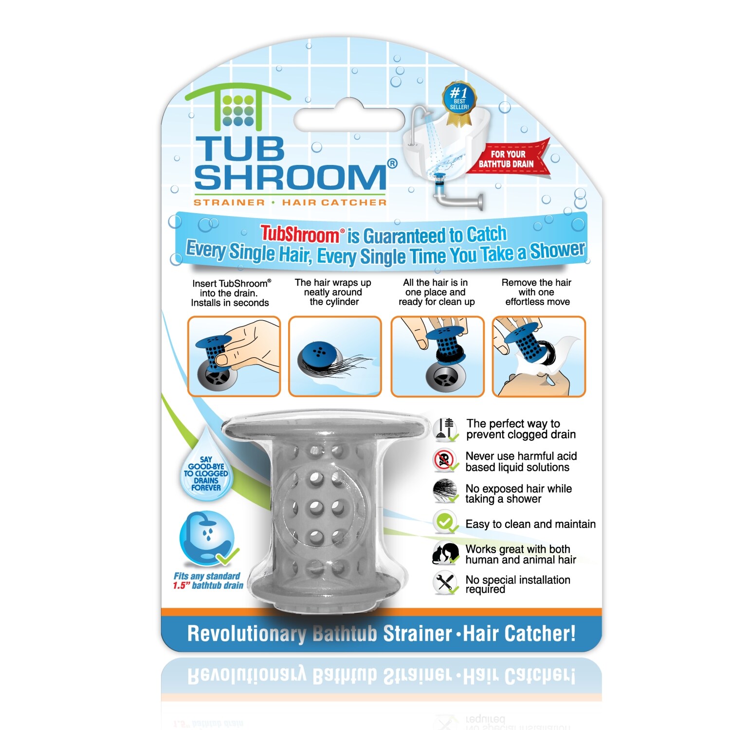 TubShroom The Revolutionary Tub Drain Protector Hair Catcher, Strainer, Snare, Green