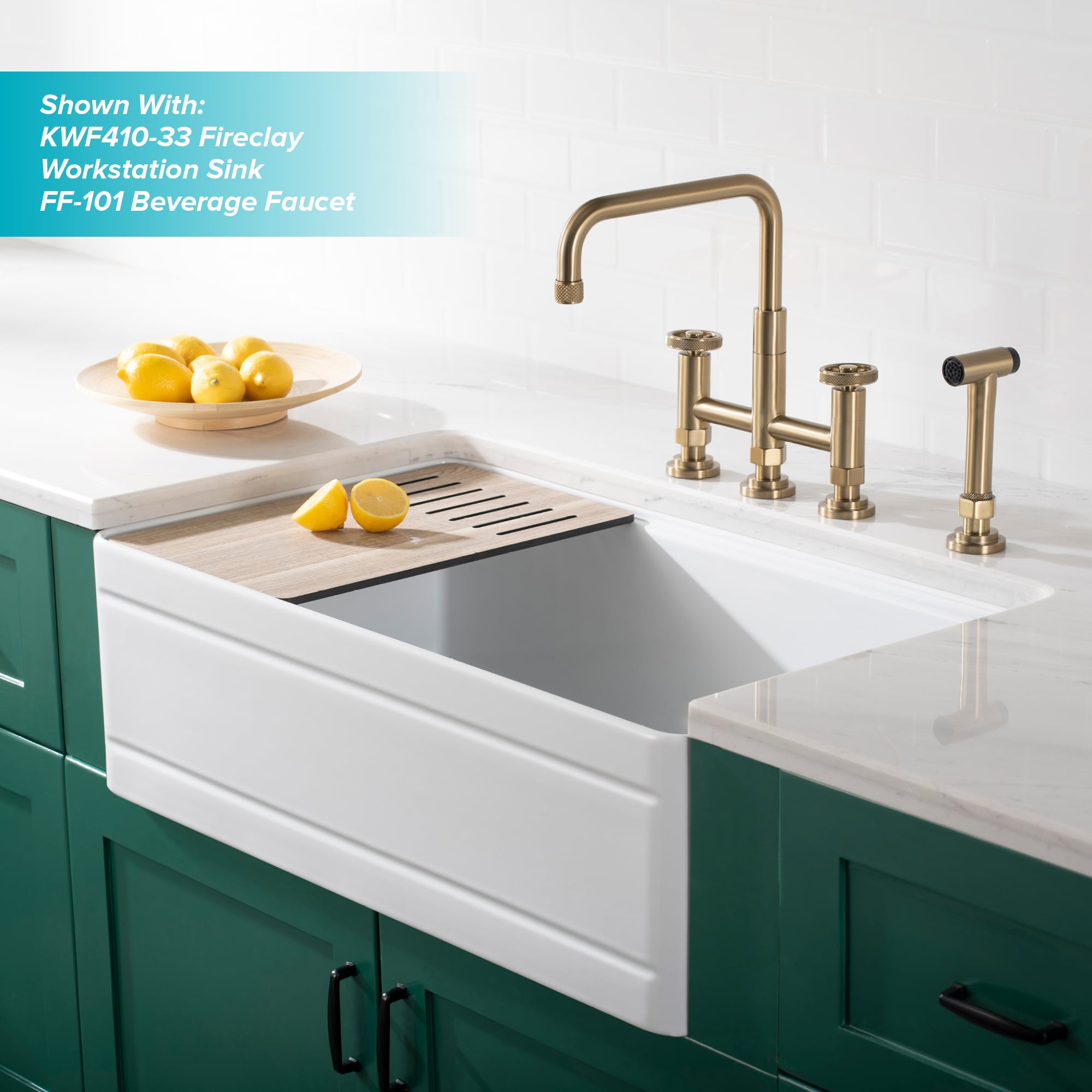 Urbix Brushed Gold Stainless Steel Bridge Faucet with Side Sprayer