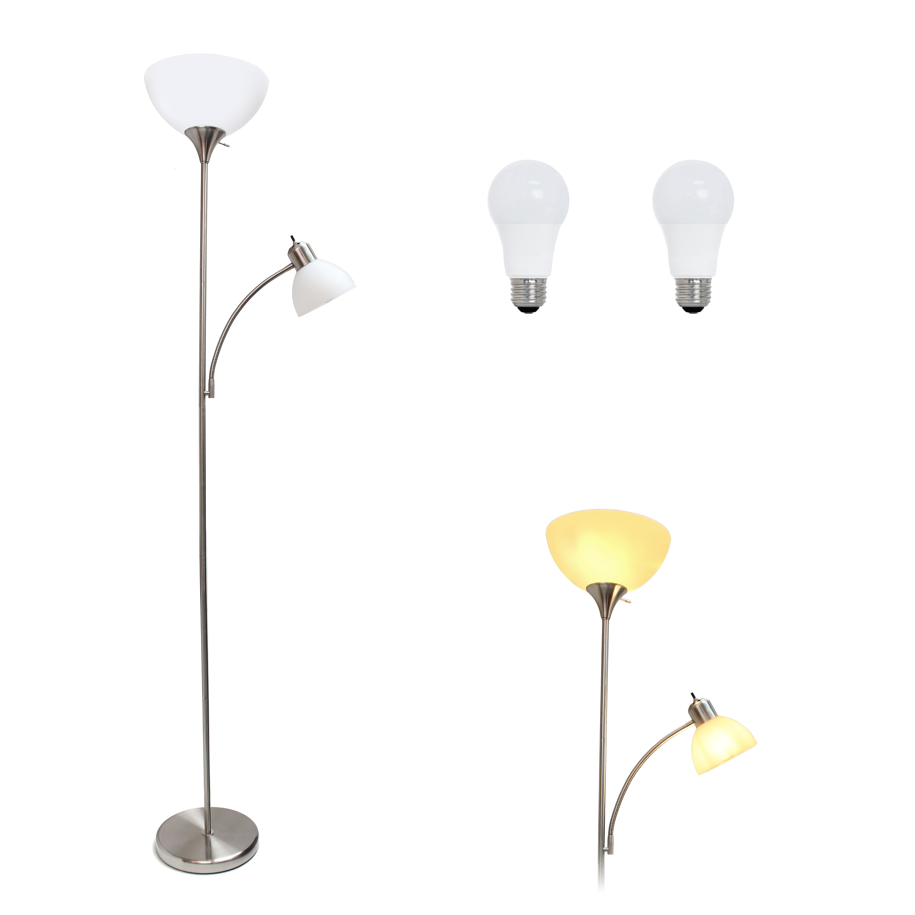 Adjustable White and Silver Metal Floor Lamp with Lampshade