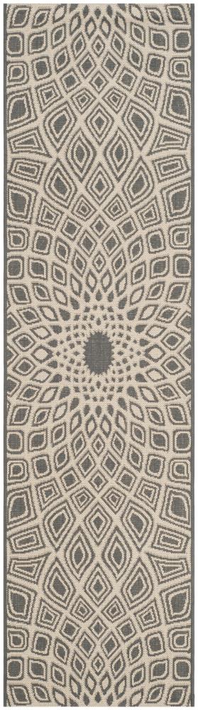 Safavieh CY6616-23621-28 Courtyard Alfort 2 x 8 (ft) Loomed Polypropylene Anthracite/Beige Rectangular Indoor/Outdoor Abstract Runner rug
