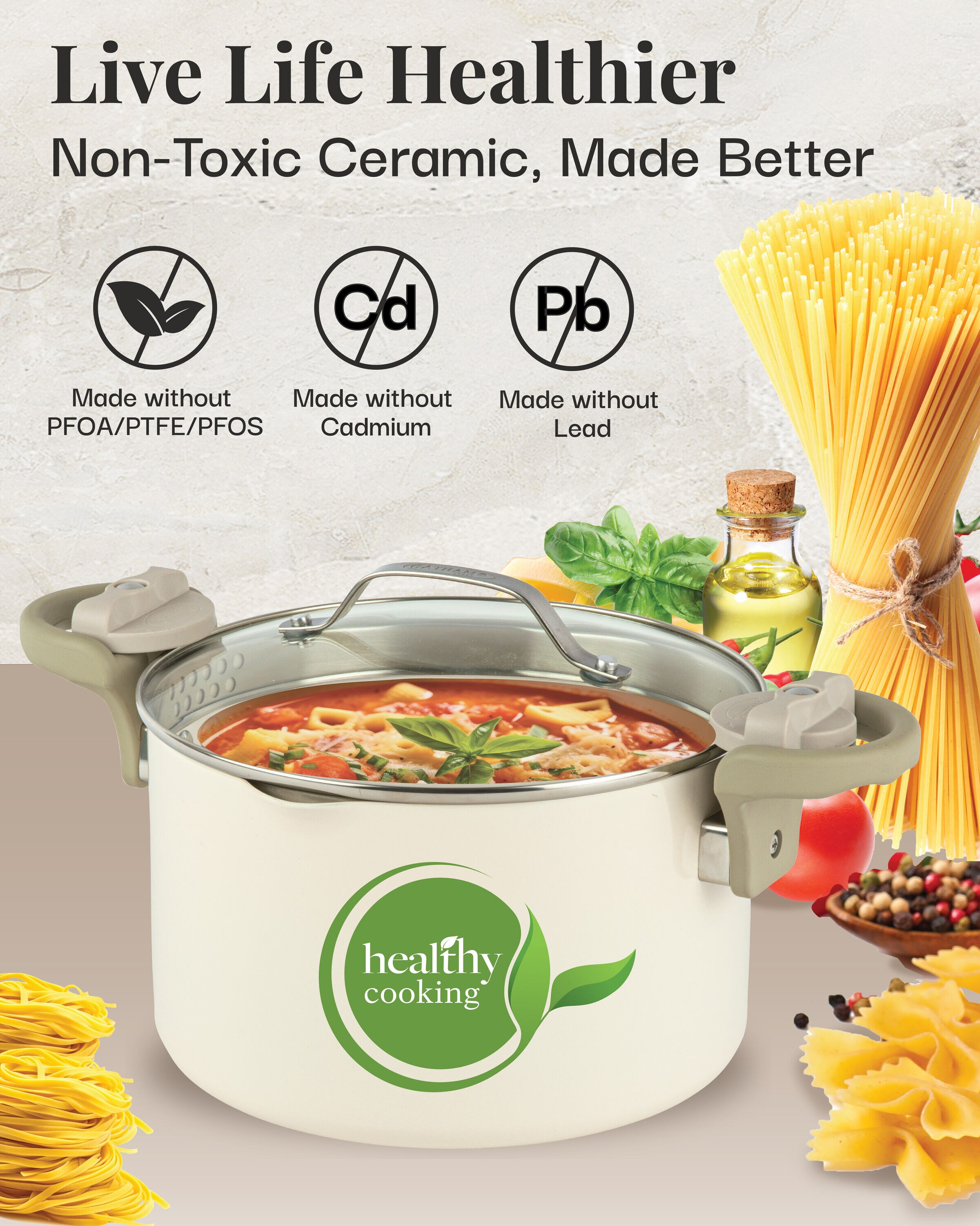 Gotham Steel 5 Quart Stock Multipurpose Pasta Pot with Strainer