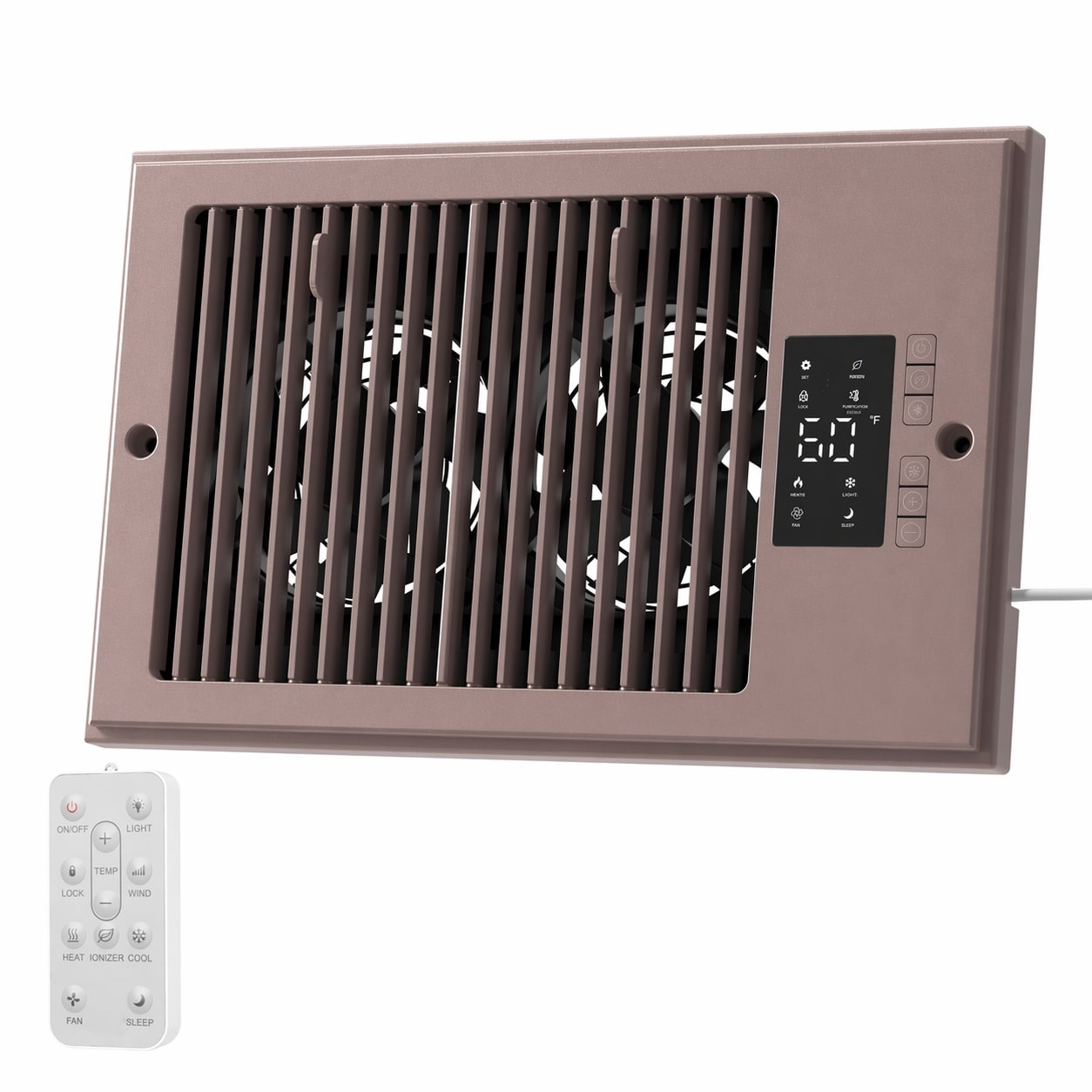 LAIFUCAM  4x10 Register Booster Fan with Remote Quiet 10 Speed Smart Vent Fan for Two Story Home HVAC Airflow Brown Power Off Memory