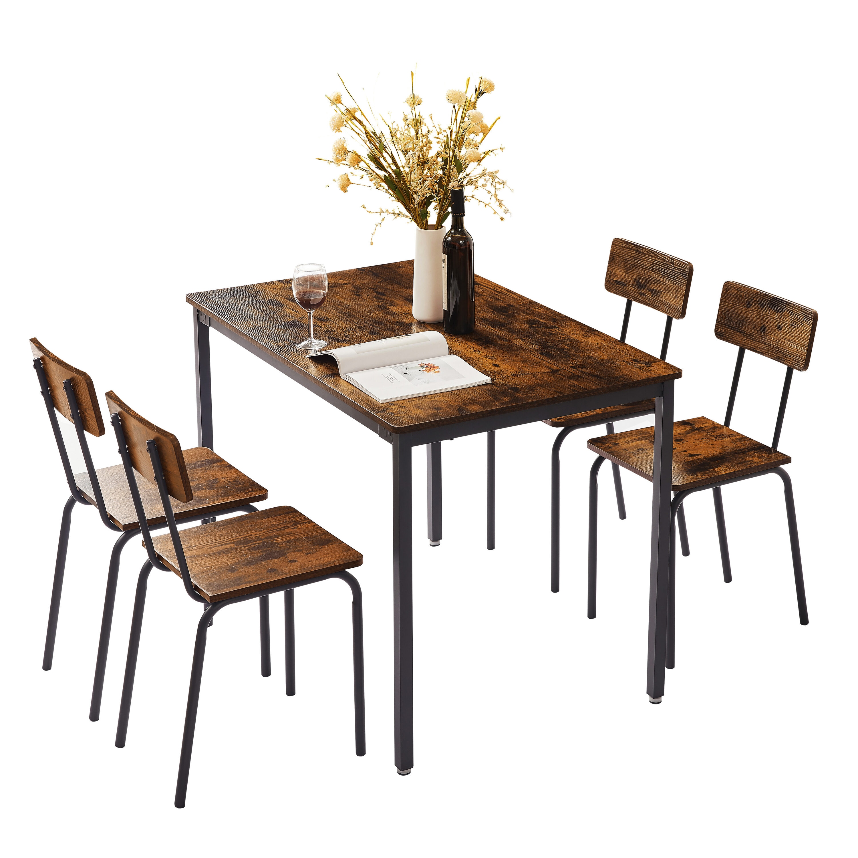 WELLFOR GIS1162115159 Rustic Brown Traditional Dining Room Set with Rectangular Table ( Seats 4 )