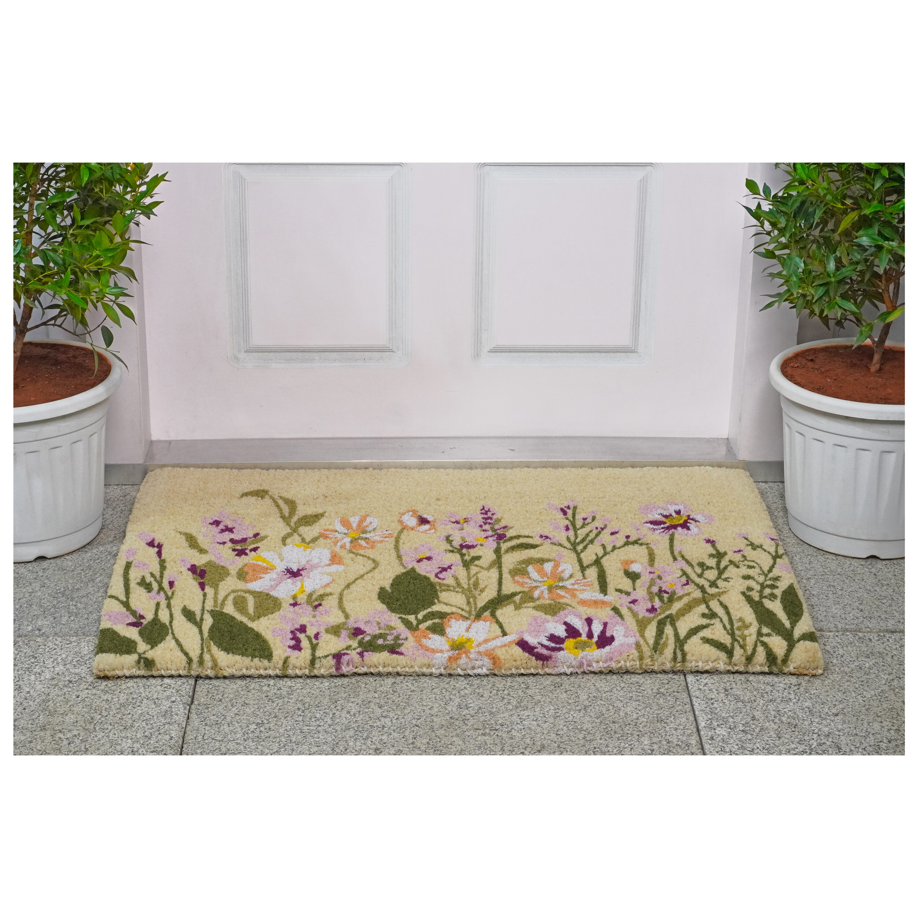 Botanical Garden Beige and Multicolor Coir Outdoor Doormat