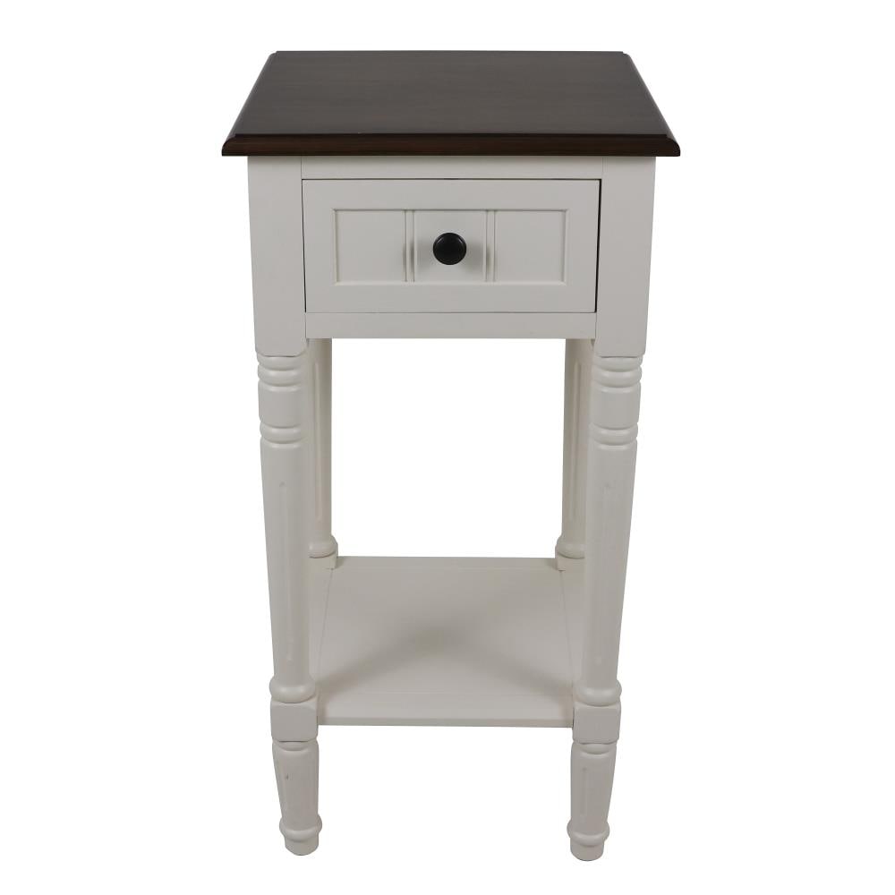 Natural Wood Top End Table, White Chairside Table With Power